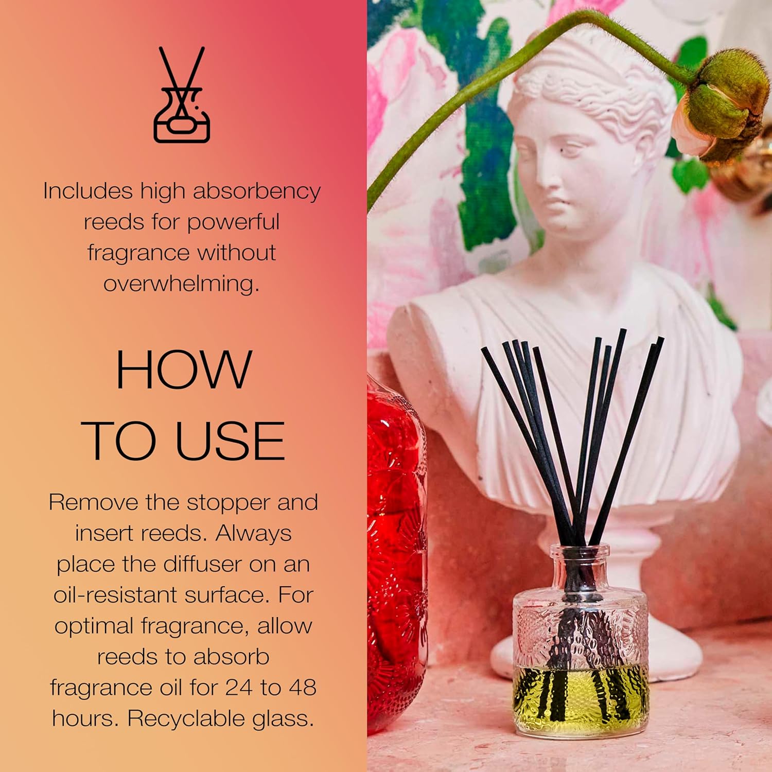 Voluspa Santal Vanille Scented Reed Diffuser, 3.4 oz, Luxury Santal Diffuser, Oil Reed Diffusers for Home, Handcrafted in the USA