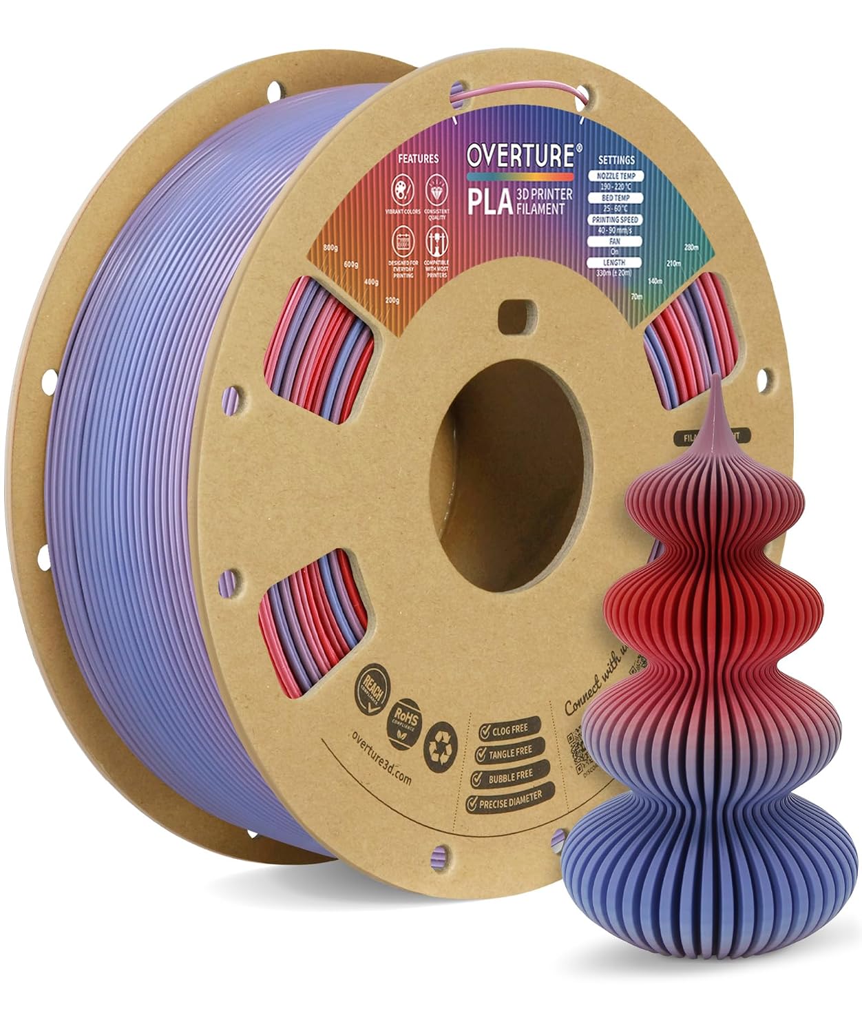 OVERTURE High Speed PLA Filament 1.75mm 3D Printer Filament,1kg White