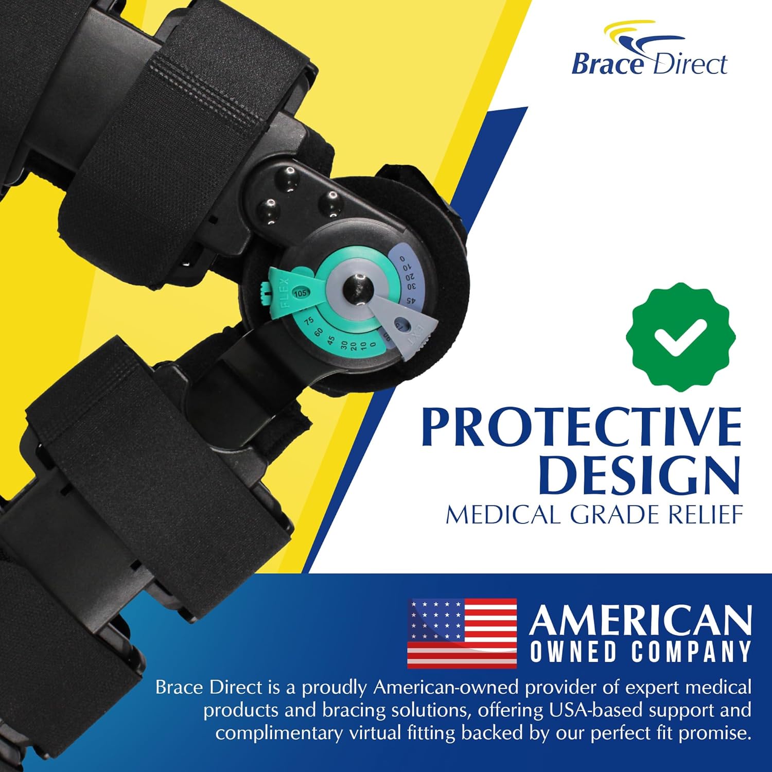 Brace Direct Post Op ROM Telescoping Hinged Knee Brace, ACL & MCL Recovery | Hinged full-leg brace & immobilizer that aids PCL