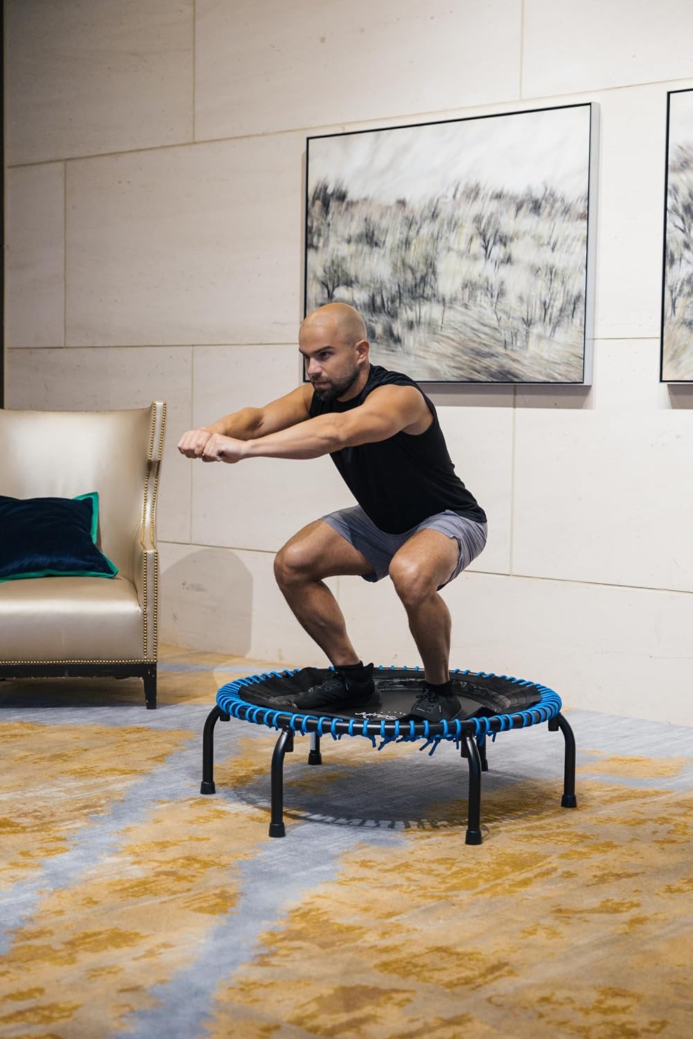 JumpSport 350 PRO 39 Inch Fitness Trampoline Indoor Rebounder Cardio Workout Equipment 300 lb Capacity