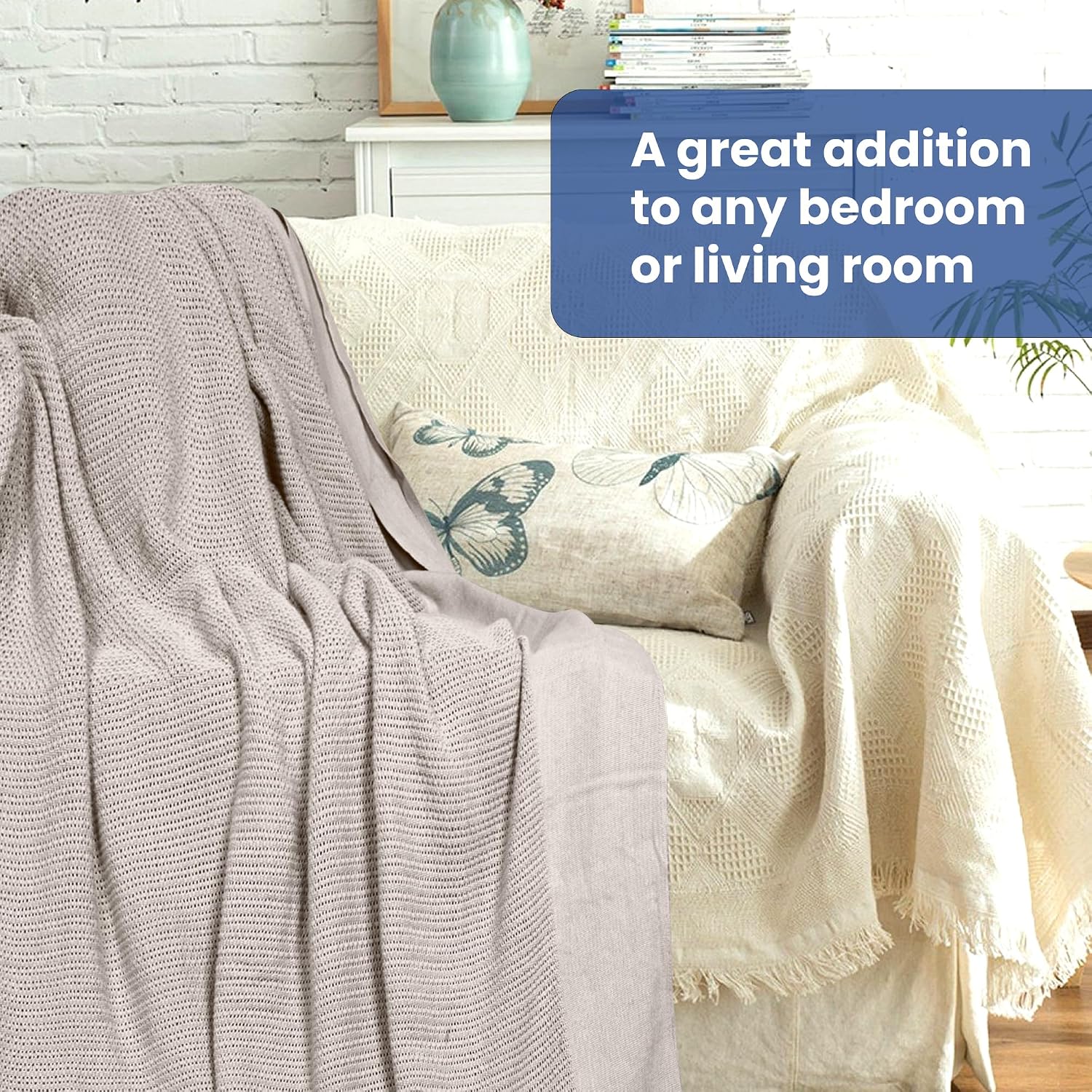 Linteum 100% Cotton Open-Cell Leno Weave Blanket — Breathable All Season — Queen 90x90 — Ice Grey