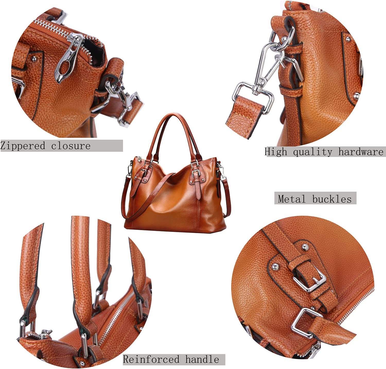HESHE Leather Purses and Handbag for Women Shoulder Bag Tote Top Handle Bag | Genuine Designer Large Capcity Hobo Crossbody Satchel Travel Work Ladies Zippered Ladies Daily Bag Adjustable Long Strap
