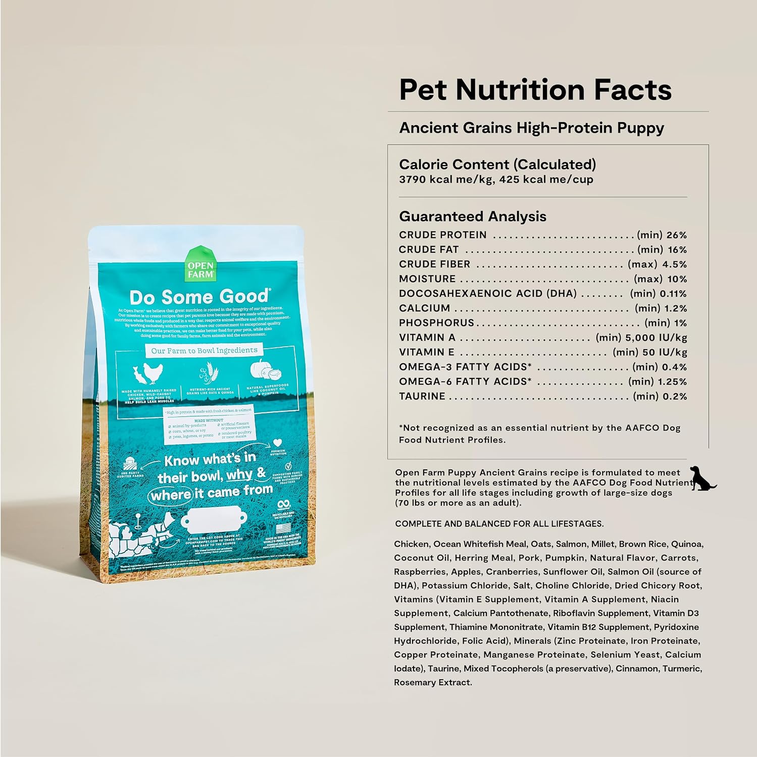 Open Farm Ancient Grains Dry Puppy Food, Chicken & Salmon Kibble, 4lb Bag