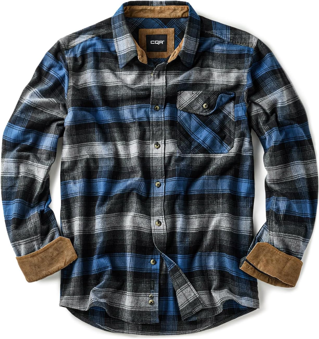 CQR Men's 100% All Cotton Button Down Flannel Shirts, Long Sleeve Brushed Warm Soft Casual Outdoor Plaid Shirt