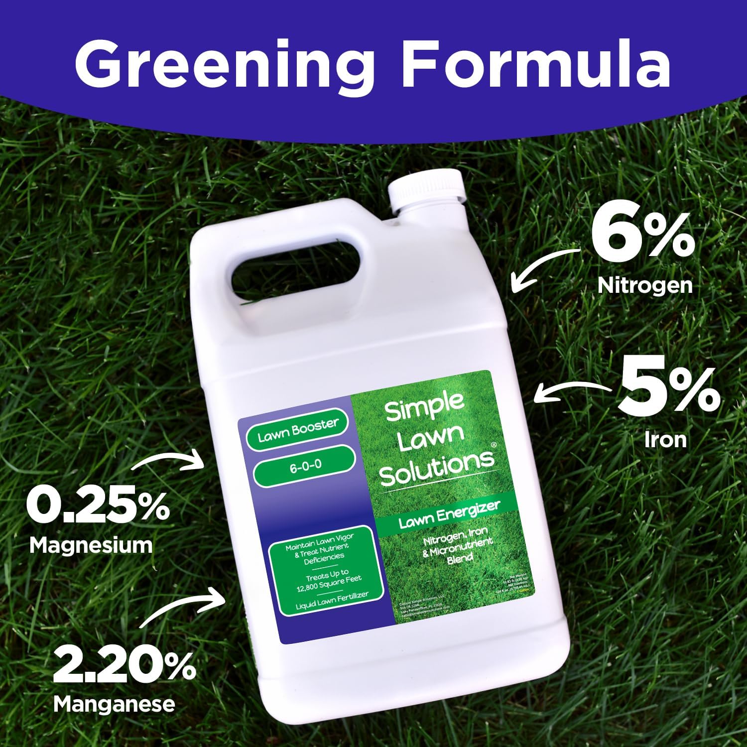 Commercial Grade Lawn Fertilizer with Iron- Liquid Fertilizer Spray- Nitrogen and Iron for Deeper Green Turf- Any Grass Type - Simple Lawn Solutions - Lawn Energizer - 32 Ounce