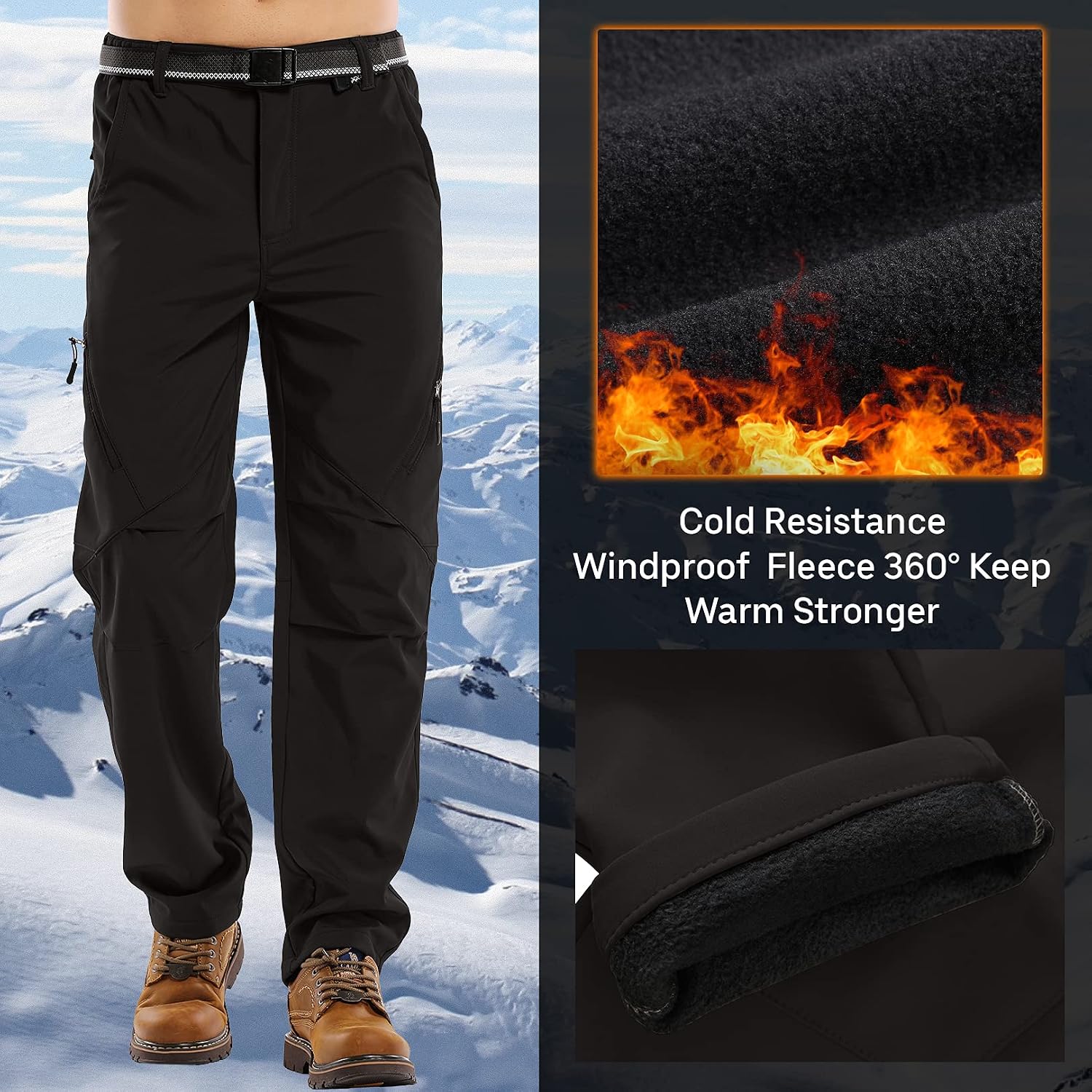 Men's Waterproof Pants Fleece Lined Insulated Winter Hiking Ski Snow Pants