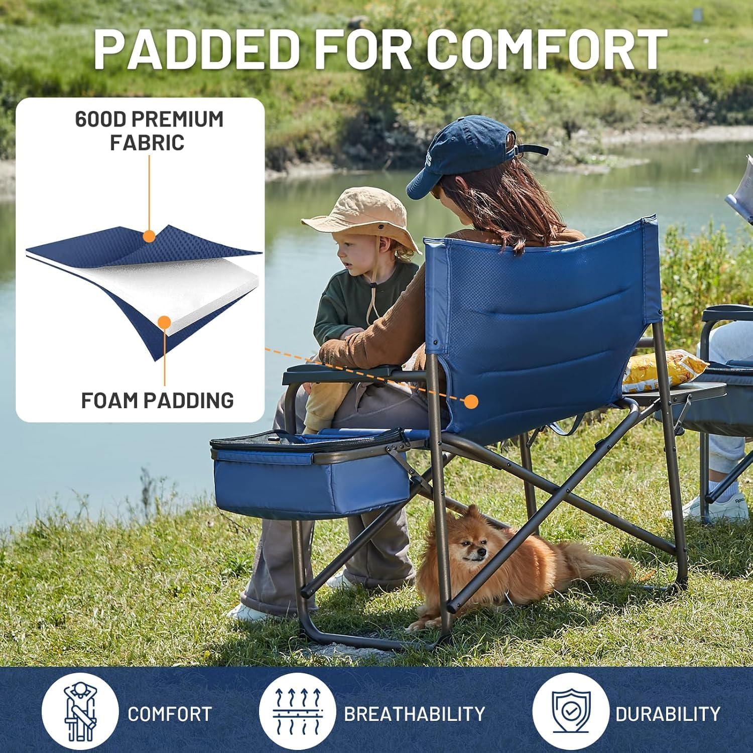 Timber Ridge XXL Oversized Directors Chair 600lbs - Heavy Duty Camping Chair with Cooler Bag & Table, Portable Folding Chair with Wide Seat for Tailgating, Patio, Outdoor - Grey