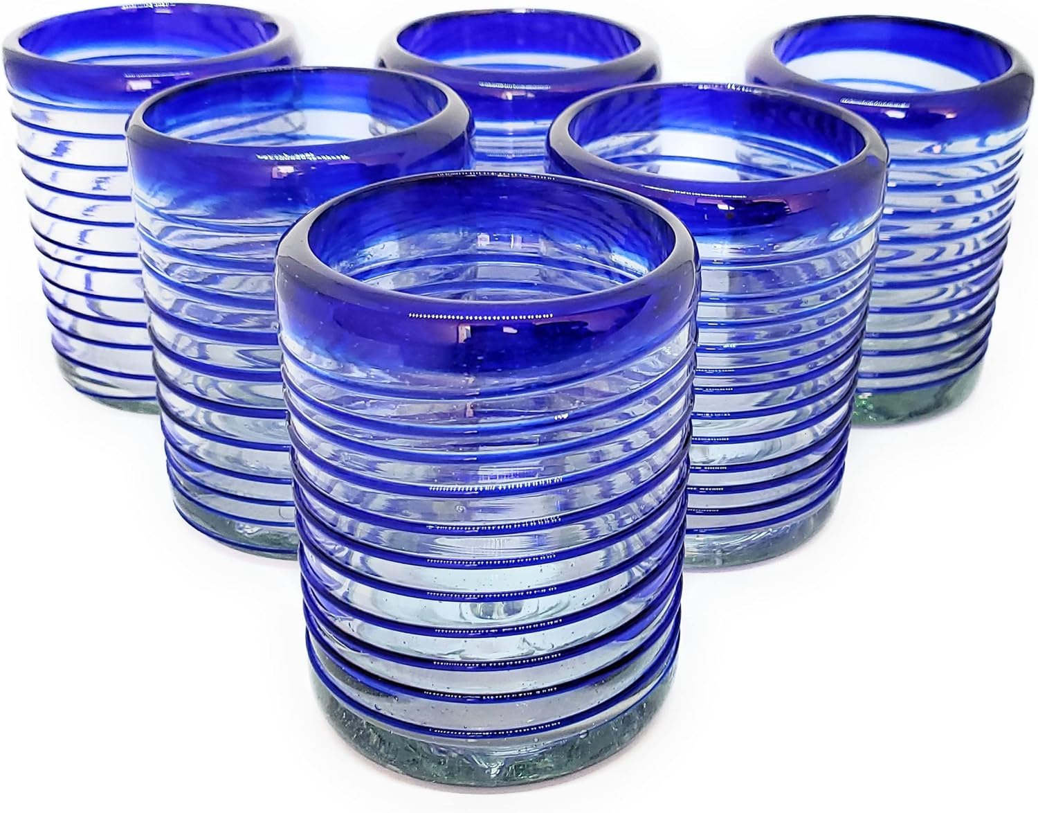Cobalt Blue Spiral 14 oz Drinking Glasses (set of 6), Recycled Glass, Lead-free, Toxin-Free (Drinking)