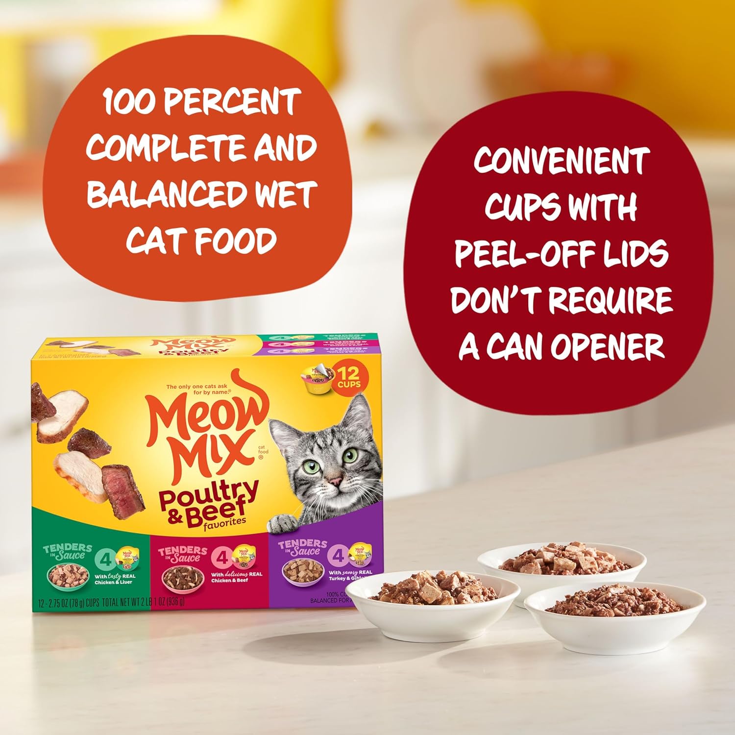 Meow Mix Tenders in Sauce, Wet Cat Food with Tuna & Whole Shrimp, 12 Cups