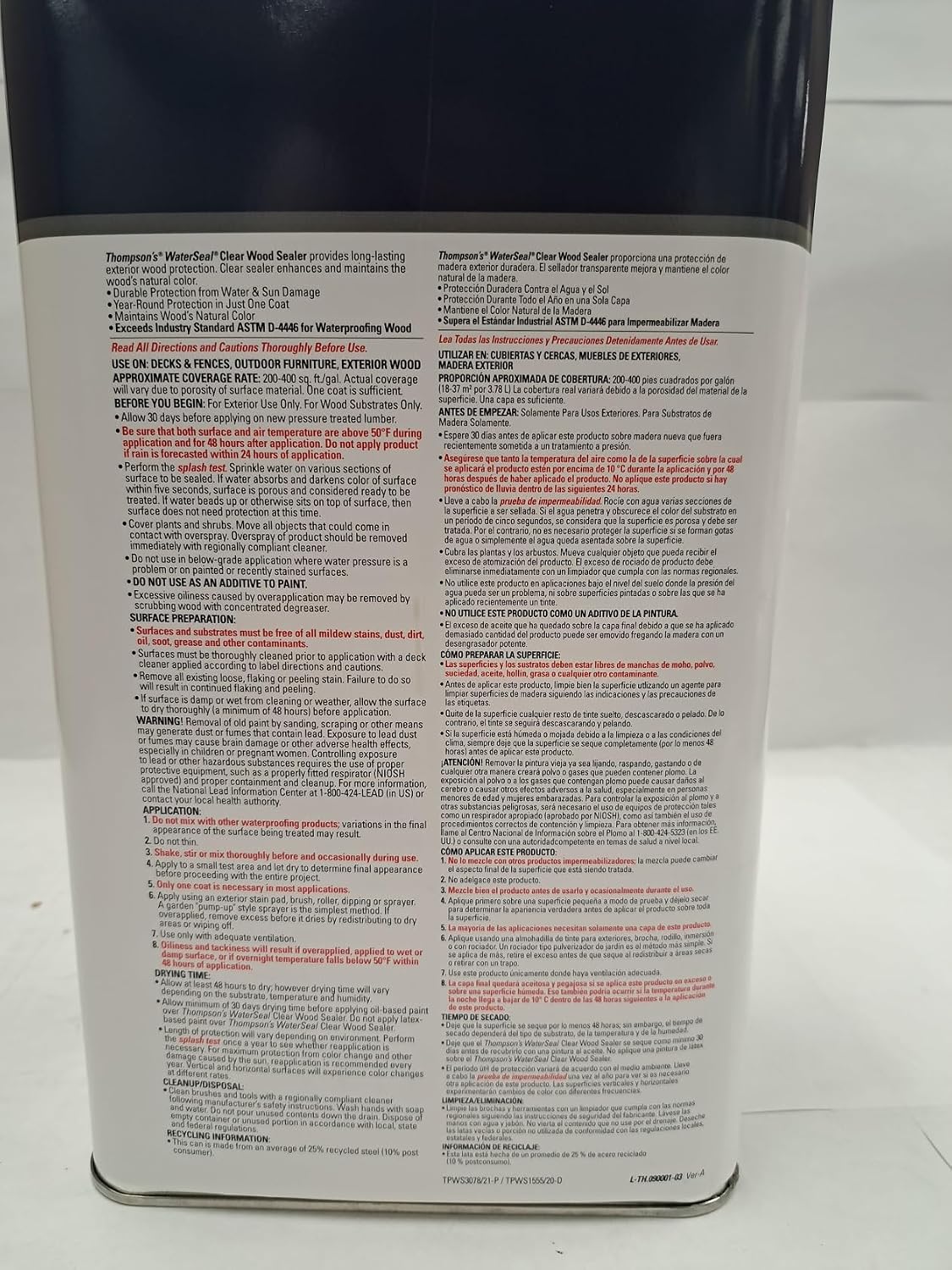 Thompson'S Waterseal Wood Protector 1.25 Gl 25 Oz Low Voc