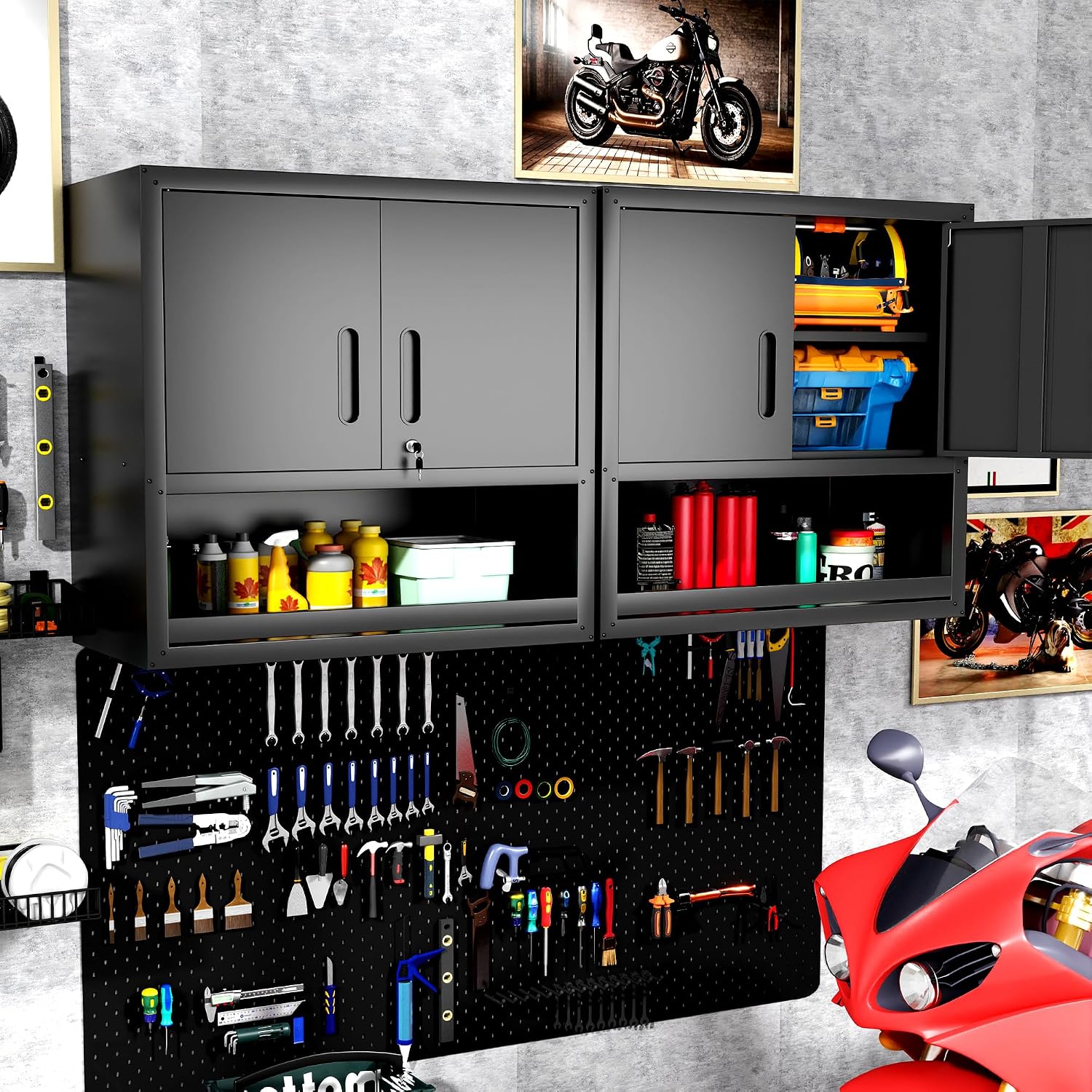 Metal Storage Cabinet for Garage, Tool Cabinet, Utility Cabinet | Wheeled, Rolling Tool Cabinet, 6 Drawers, Top Countertop, Pegboard, Assembly Required, Black