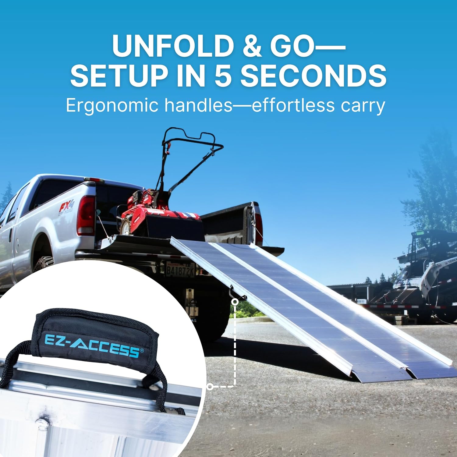 EZ-ACCESS TRAVERSE Aluminum Singlefold Folding Ramp, Portable Loading Ramps for Wheelchairs, Motorcycles, Lawn Tractors & ATVs, Heavy Duty Aluminum Folding Ramps with Carrying Handles (Silver, 4 Foot)