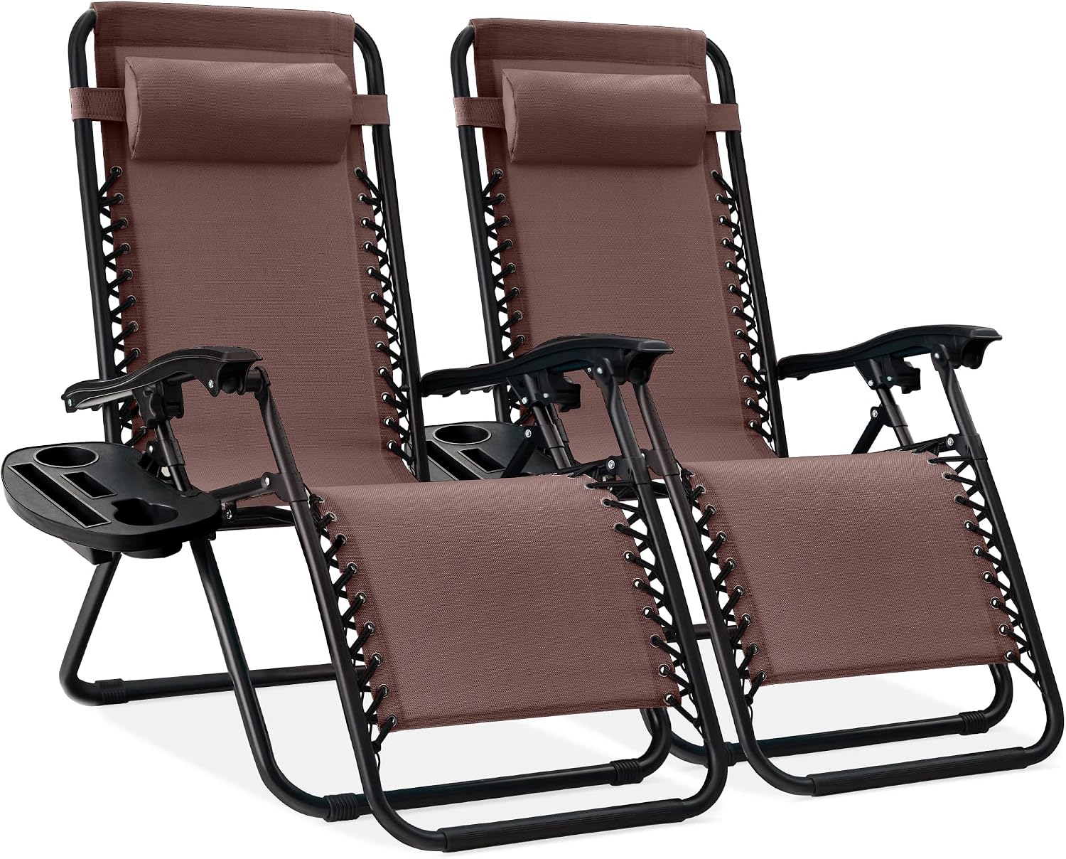 Best Choice Products Set of 2 Adjustable Steel Mesh Zero Gravity Lounge Chair Recliners w/Pillows and Cup Holder Trays - Light Blue