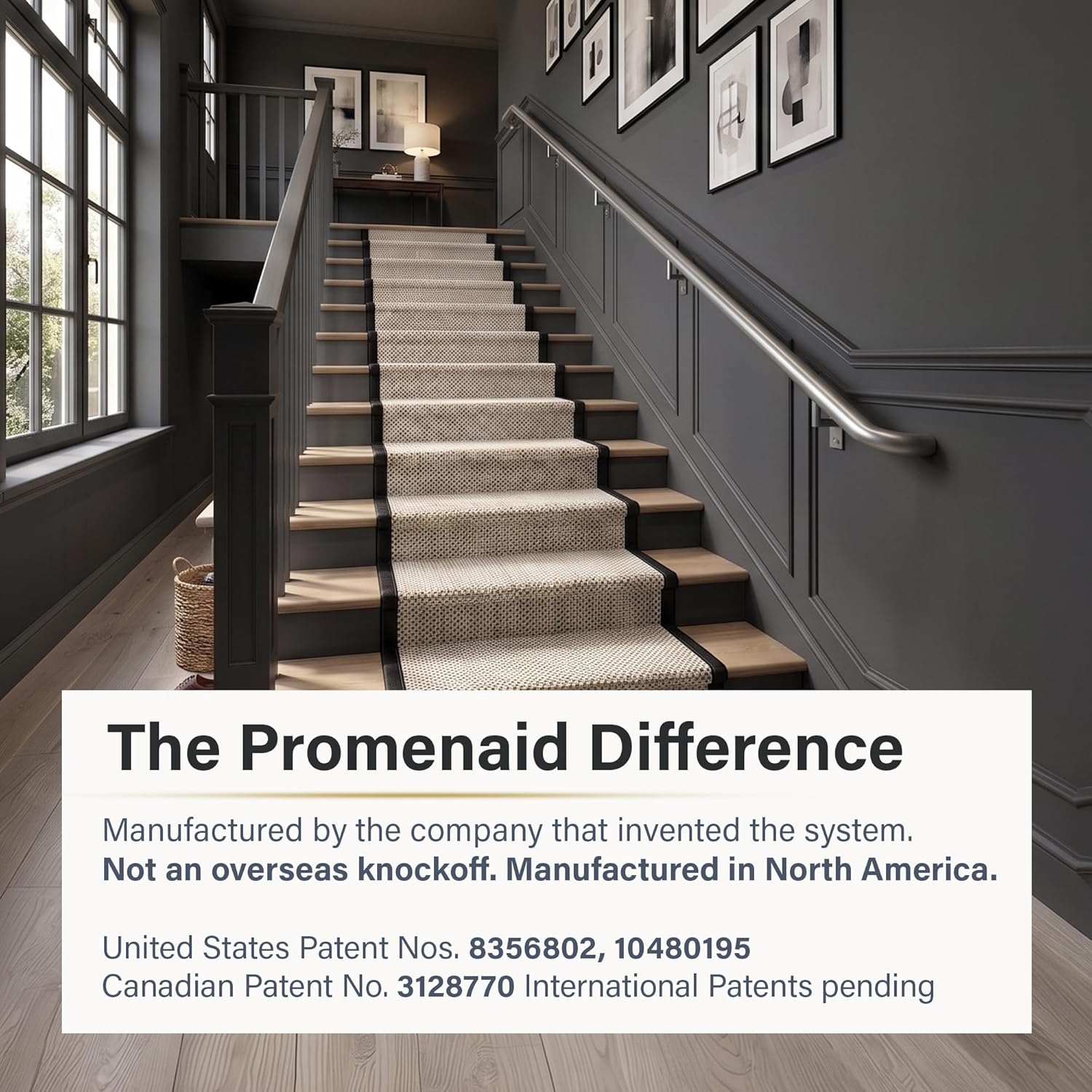 Promenaid Silver 5ft ADA Handrail Kit - Complete Indoor/Outdoor Stair Handrail - 1.6" Round Satin-Anodized Aluminum Railing with 3 Silver Painted