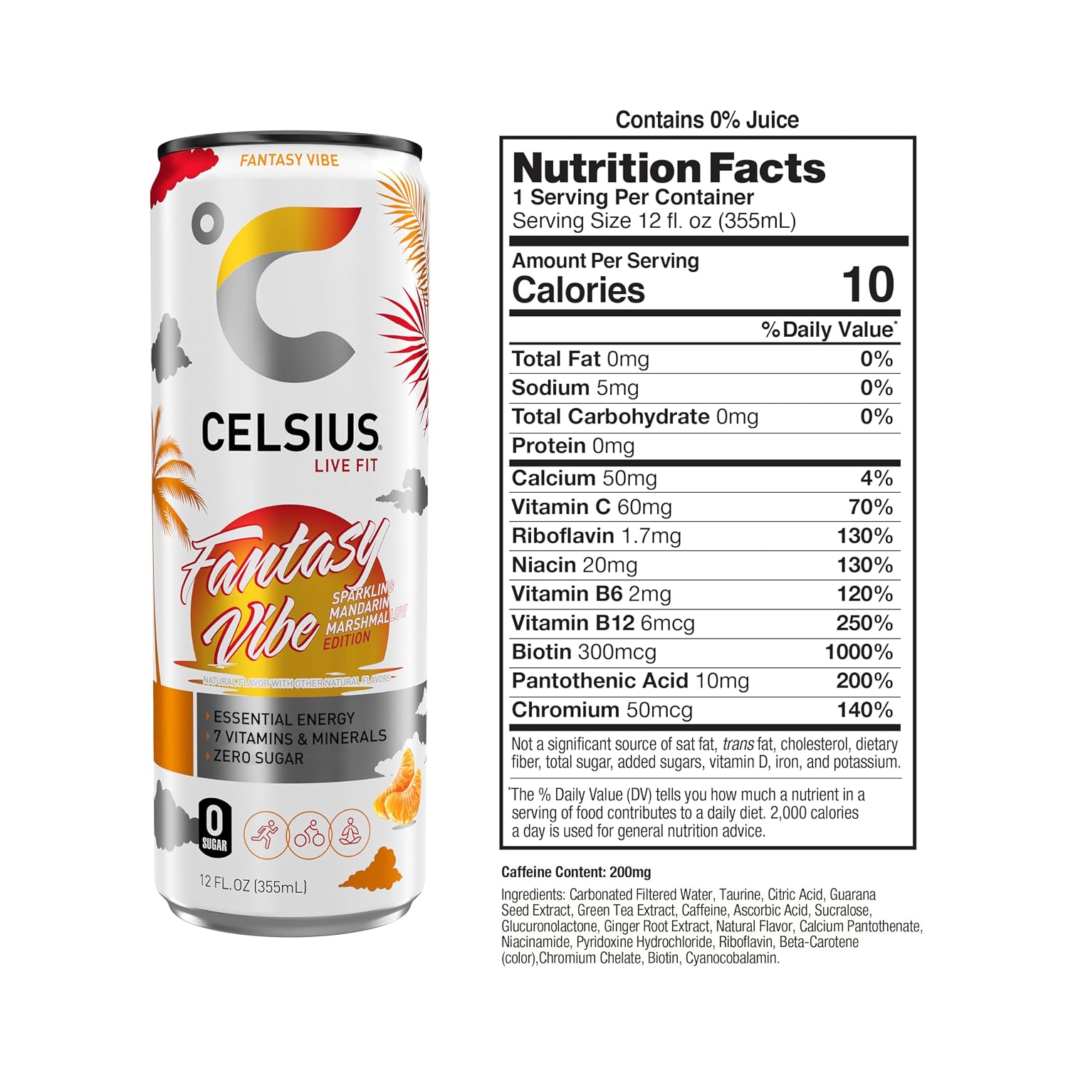 CELSIUS PEACH VIBE Sparkling White Peach, Sugar Free Energy Drink, 12 Fl Oz (Pack of 12)