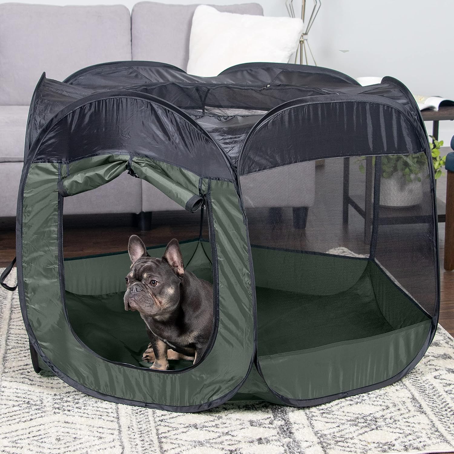 Furhaven Portable Dog Playpen Cat Tent, Pet playground,Kennel foldable indoor outdoor zippered puppy crate - Hunter Green, Medium