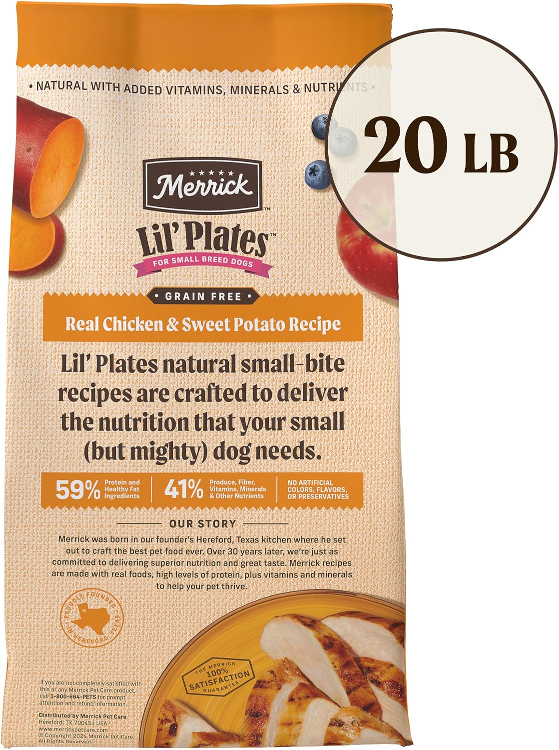 Merrick Lil’ Plates Premium Grain Free Dry Dog Food For Small Dogs, Real Chicken And Sweet Potato Kibble - 4.0 lb. Bag