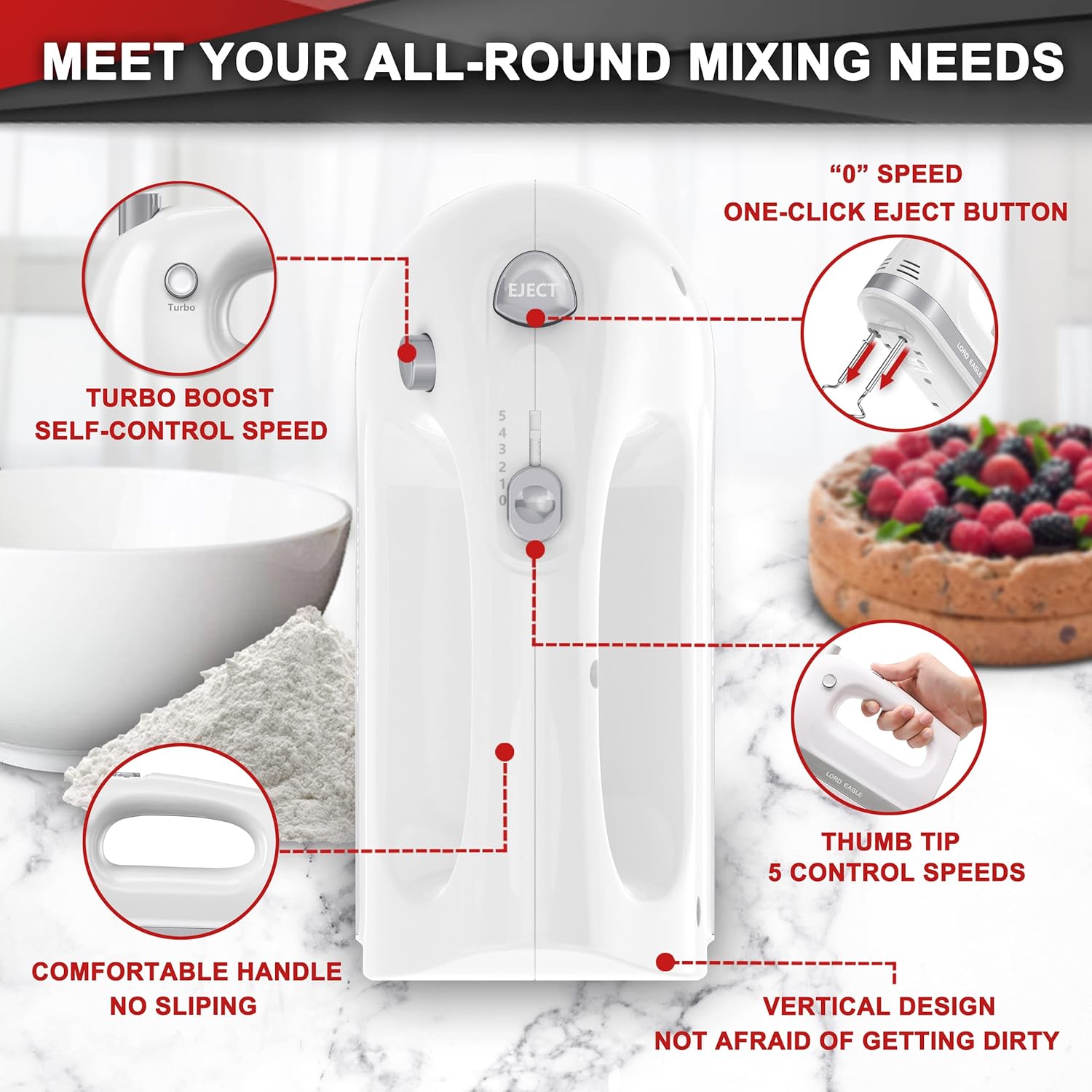 Lord Eagle Hand Mixer Electric Handheld 400W 5-Speed Lightweight