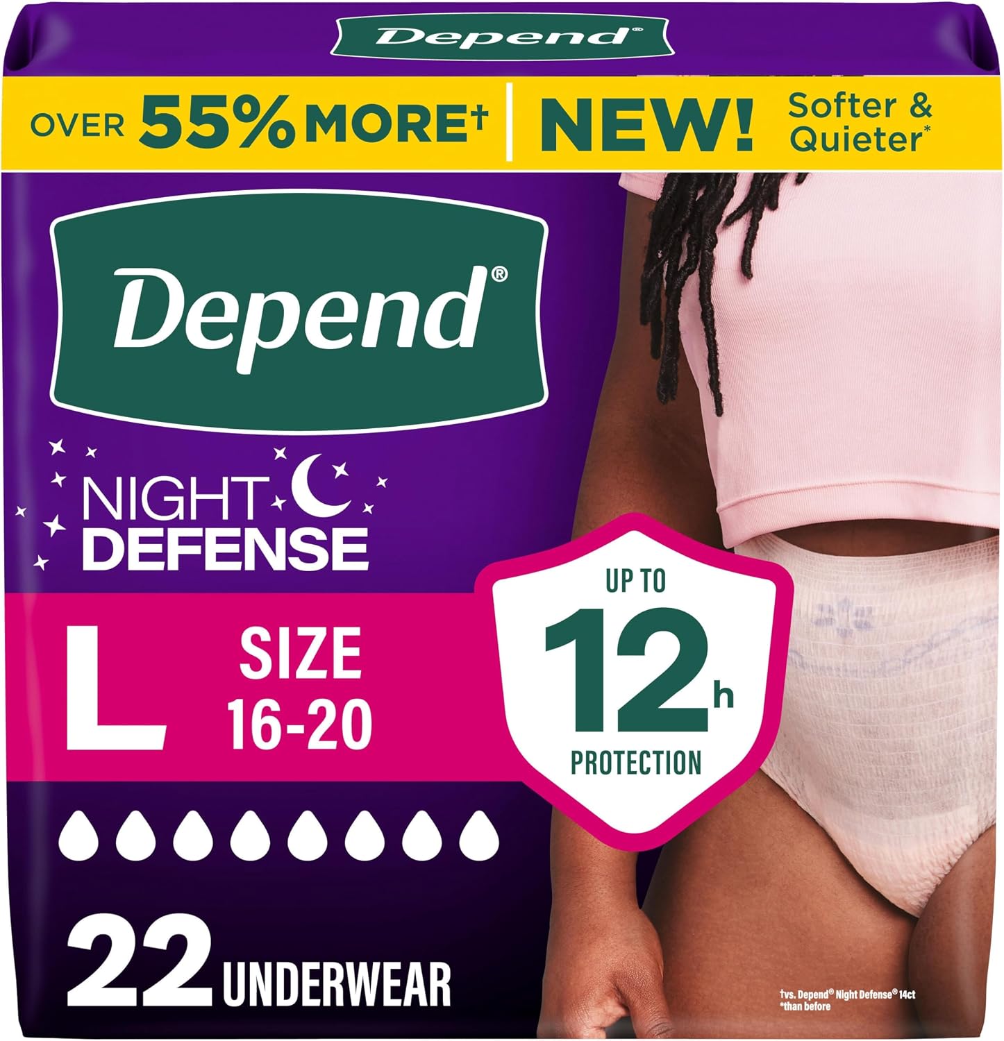 Depend Night Defense Adult Diapers for Women, Medium, 15 Count