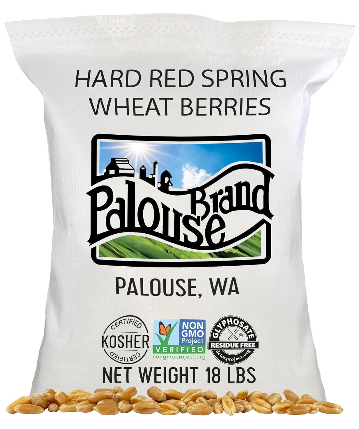 Palouse Brand Certified Glyphosate Residue Free Hard Red Spring Wheat Berries | 5 LBS | 100% Non-Irradiated | Certified Kosher Parve | USA Grown | Non-GMO Project Verified