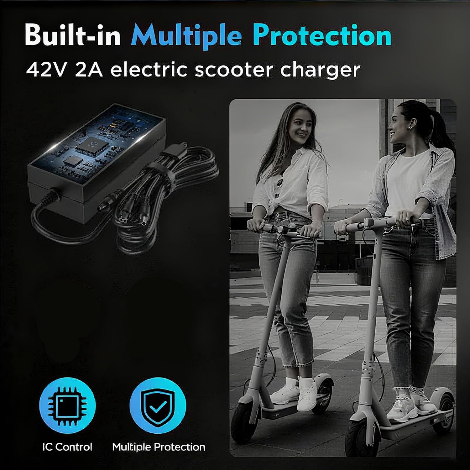 EVAPLUS 42V 2A Charger for 36V Lithium Battery, SGS Safe