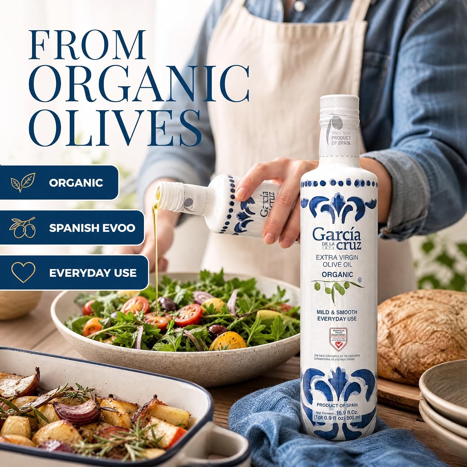 GARCÍA DE LA CRUZ - Organic Extra Virgin Olive Oil, Cooking Oil, Olive Variety, Smooth Body, Origin Spain, Montes de Toledo, Packed in Tins - 3L