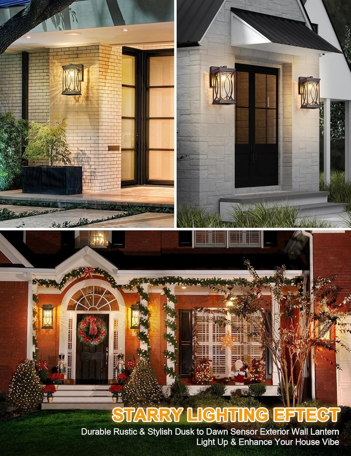 Dusk to Dawn Modern Outdoor Coach Lantern Exterior Light Fixtures Black Aluminum with Crack-Like Glass Waterproof Wall Sconce Mission Outside Light