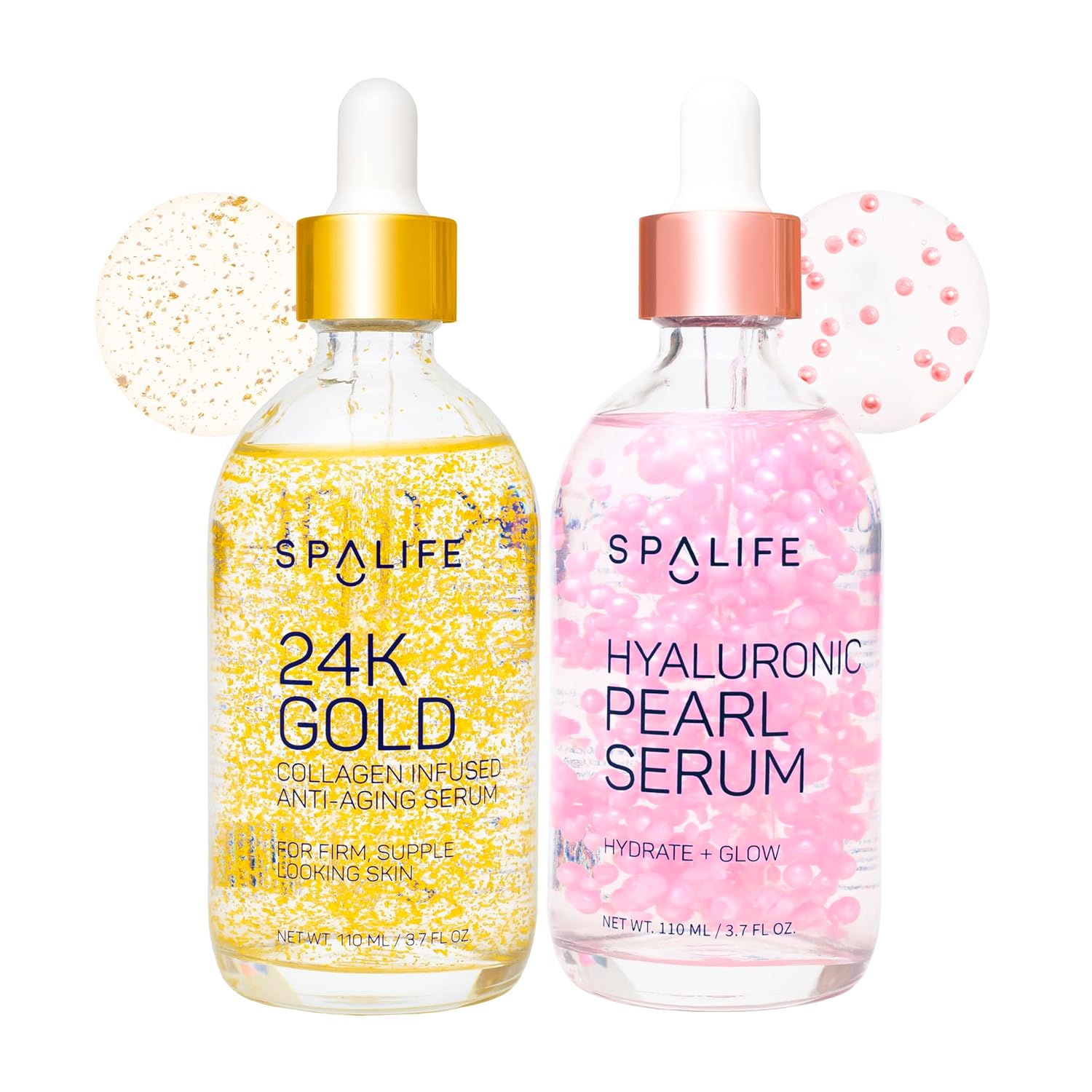 SpaLife Beauty Pearl Hyaluronic Acid Serum & 24k Gold Anti Aging Serum | AM/PM Facial Routine Duo | Deep Collagen Hydrating Treatment | Firming