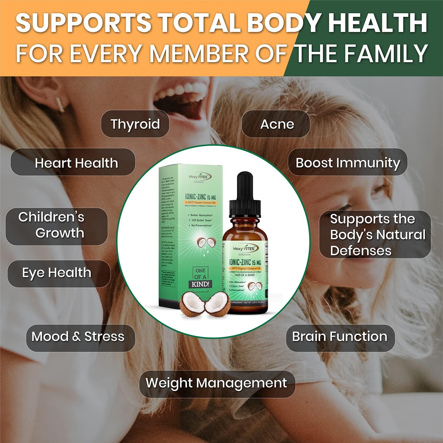 Organic Zinc Supplements for Kids, Adults - Zinc Sulfate - Liquid Zinc Supplement - Pure Ionic Zinc Drops in Coconut Oil for Immune Support