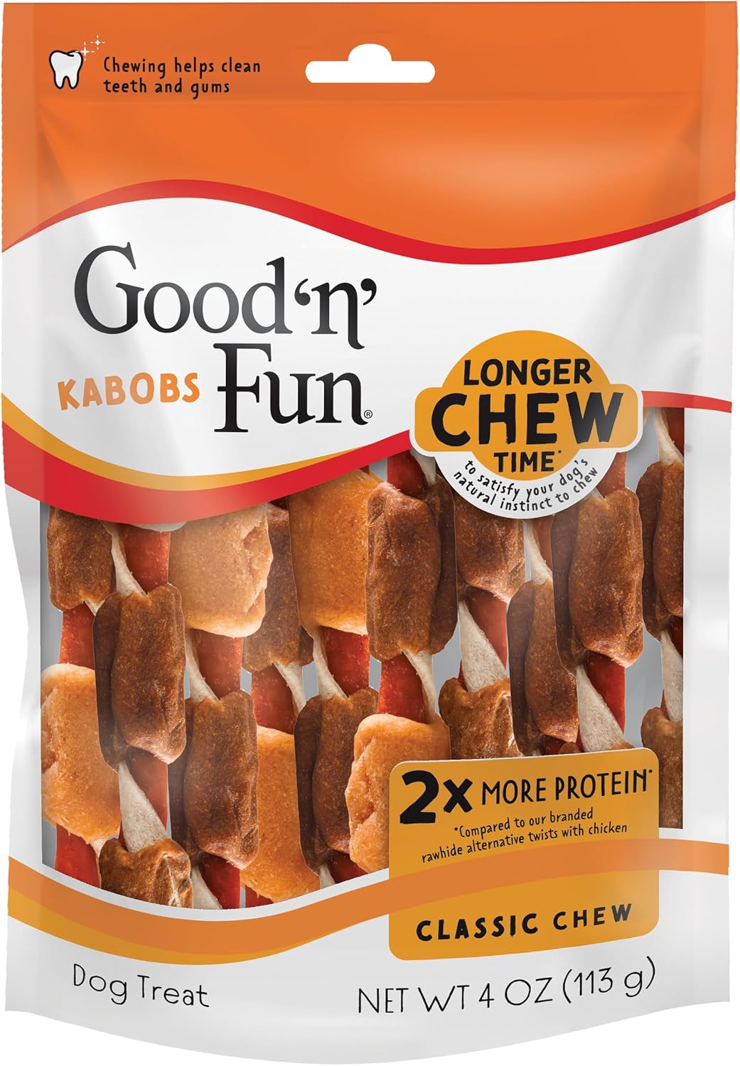 Good 'n' Fun Kabobs Long-Lasting Dog Treat Made With Real Protein, 18 Count | Premium Chicken, Pork and Beef Hide Chew, Supports Dental Health and Mental Stimulation, For Adult Dogs