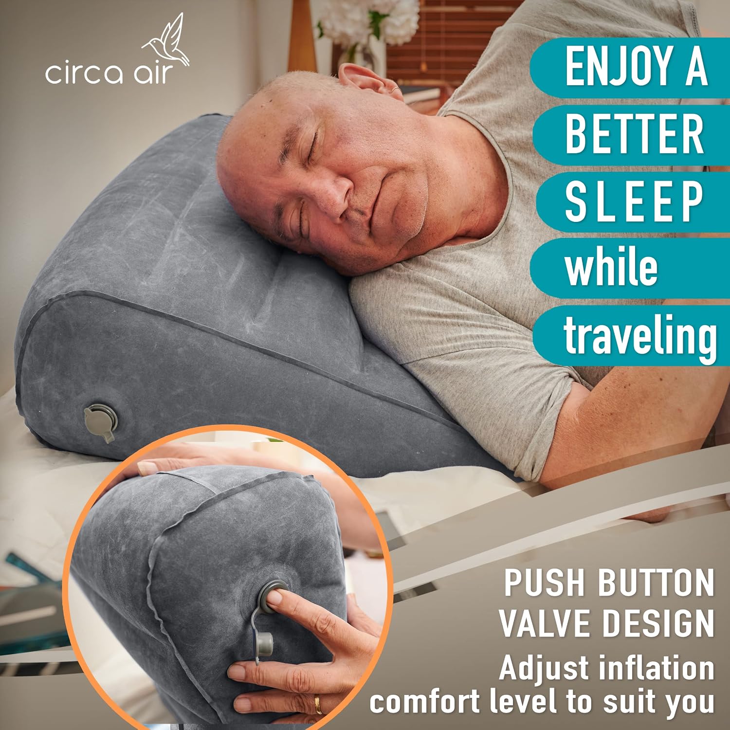 Circa Air Inflatable Wedge Pillow for Traveling - Travel Wedge Pillows for Sleeping in Bed, Acid Reflux, Sleep Apnea, Snoring for Back, Knee