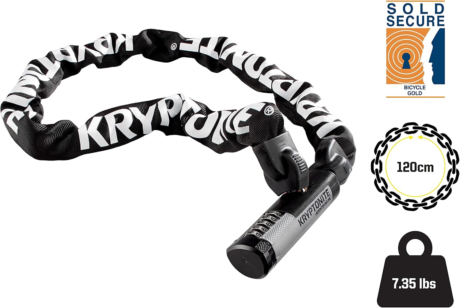 Kryptonite Kryptolok 912 9.5mm Combo Chain Bicycle Lock , Black | chain-bike-locks
