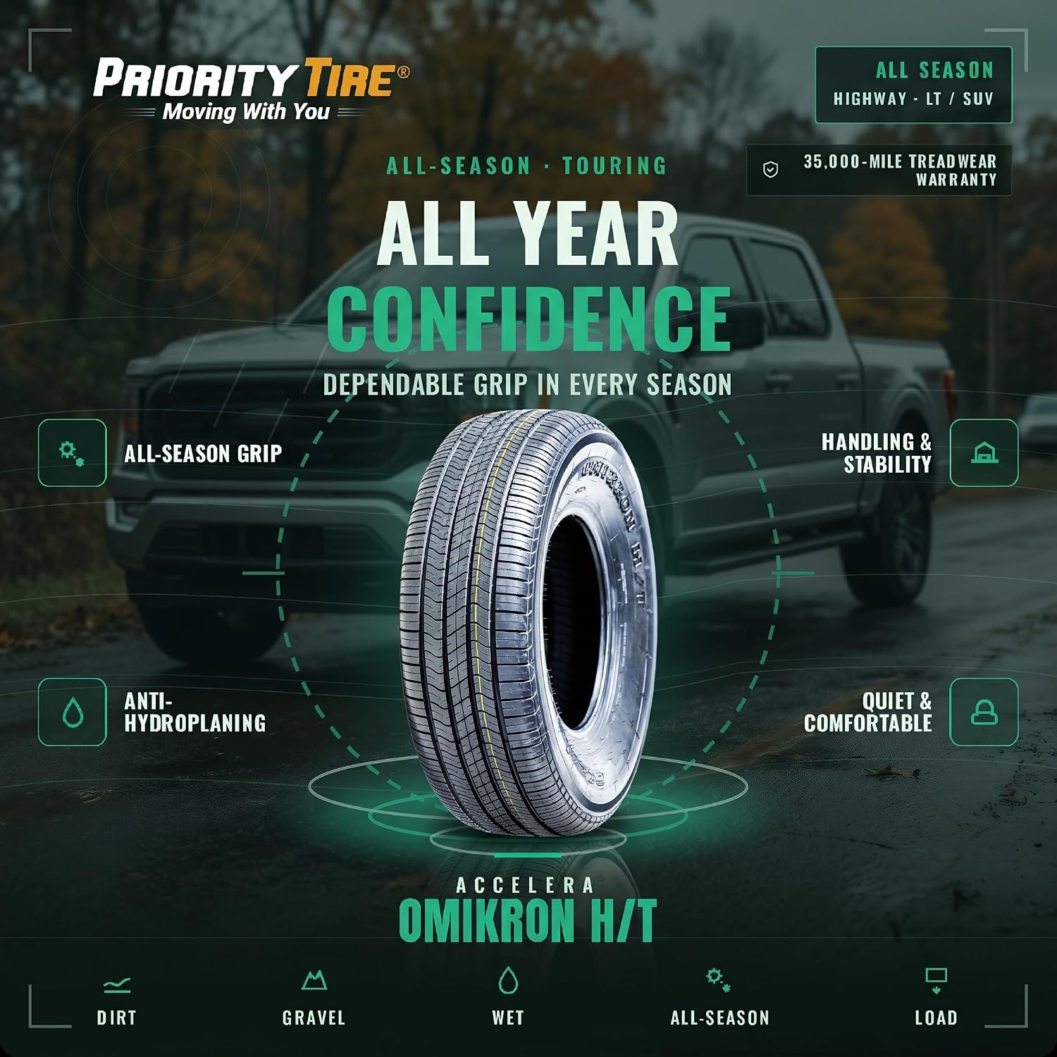 Accelera Omikron H/T LT235/80R17 All Season 120/117R E (10 Ply) Tire | Light Truck Highway All Season Traction 120/117R Rated E (10 Ply) Radial