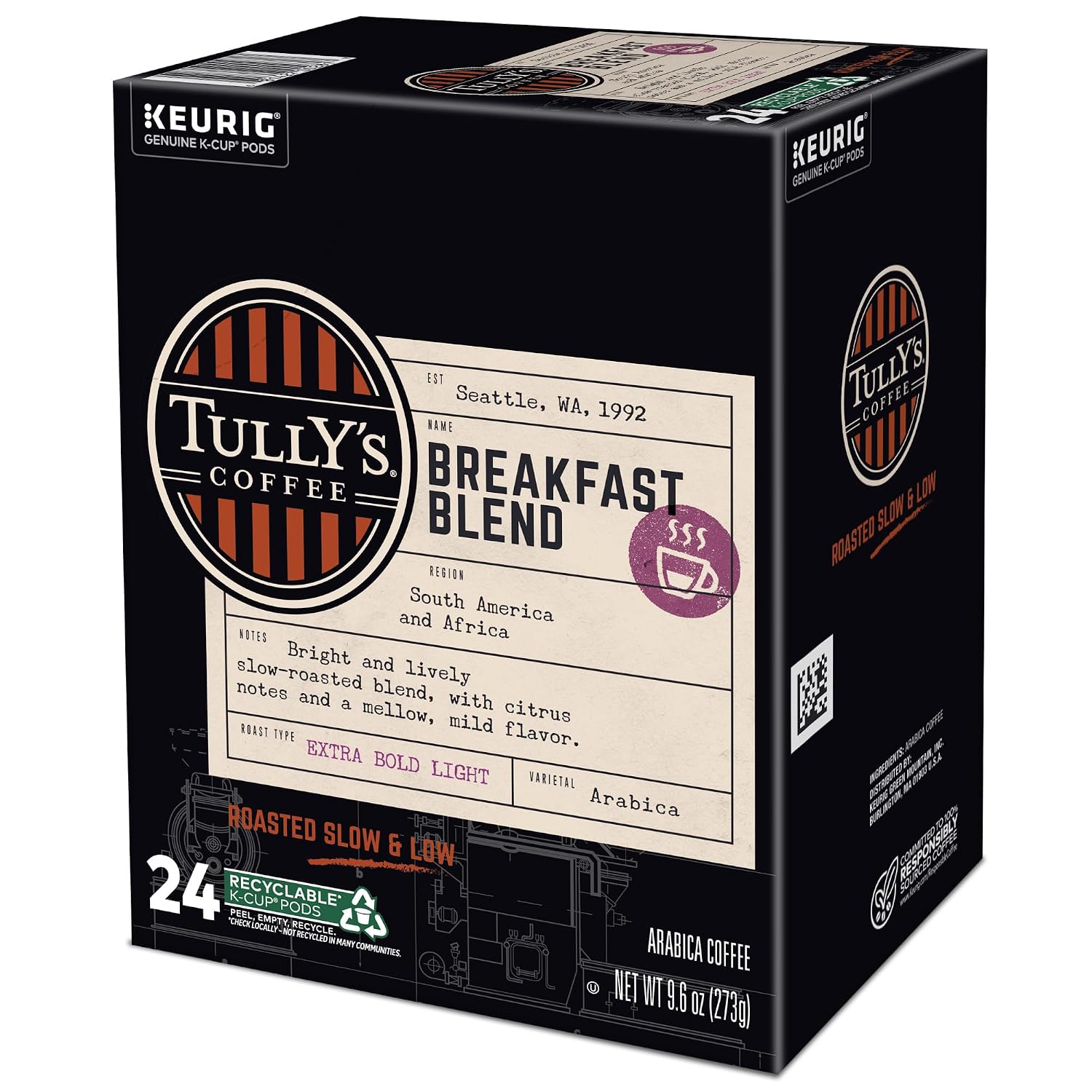 Tully's Coffee Hawaiian Blend Keurig Single-Serve K-Cup Pods, Medium Roast Coffee, 96 Count