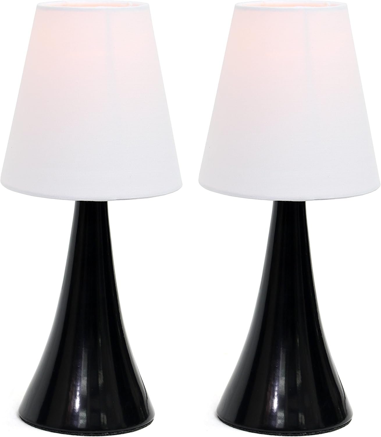 Simple Designs LT2014-WHT-2PK Valencia Brushed Nickel Mini Touch Table Lamps with Fabric Shades, White (Pack of 2)