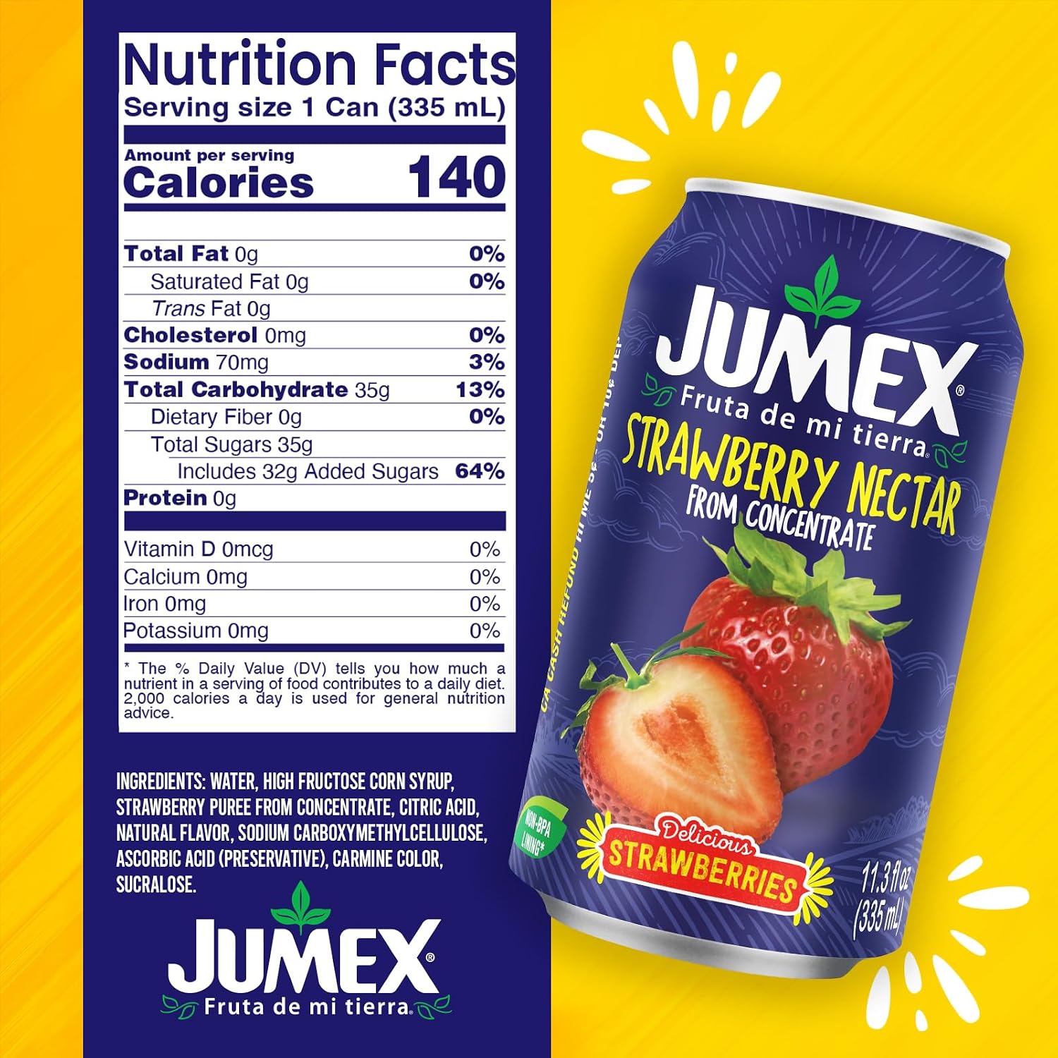 Jumex Mango Nectar Juice & Peach Nectar - Made with Fresh Fruit Puree - Tropical Fruit Juice Concentrate for Smoothie Mix, Cocktail Mixers & Kids Beverages - 11.3oz, 12 Pack Canned Drinks
