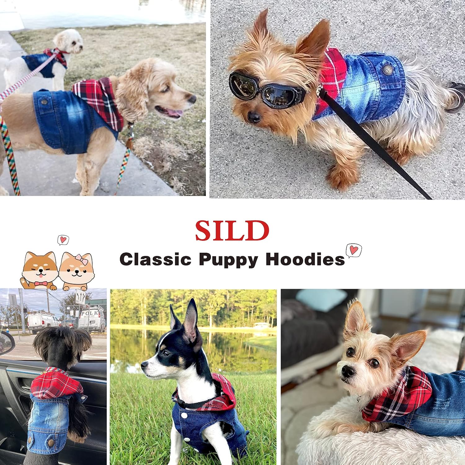SILD Pet Dog Jeans Jacket Vest with Hooded Blue Dogs Hoodies Denim Cat Coat | Boy Girl Male Dogggie Puppy Cute Vintage Cool Classic Small Medium Machine Washable Apparel Clothes Outfit T-Shirts Costume