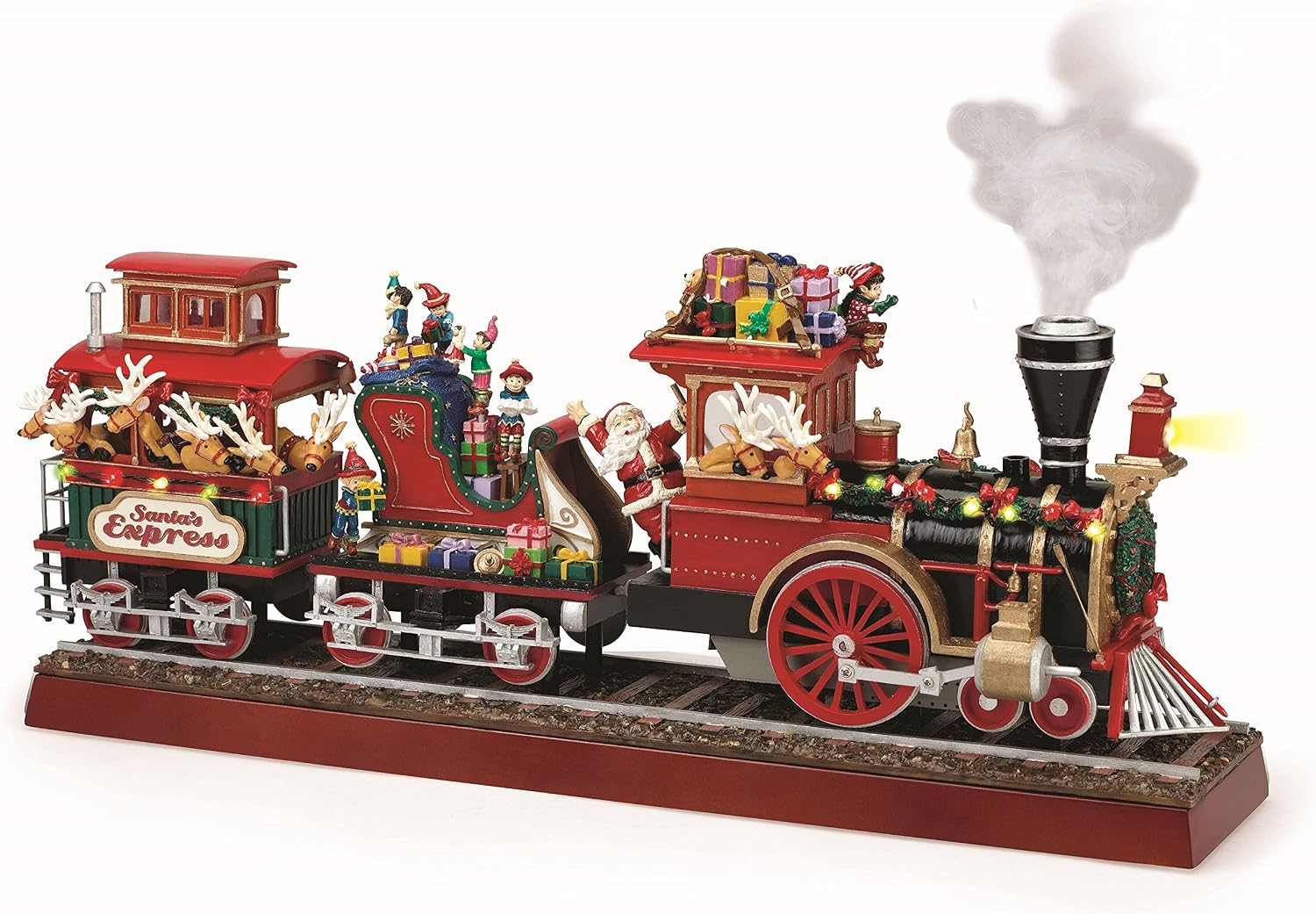 Mr. Christmas Animated Musical Santa's Train Express with Working Smokestack, 16.5 Inch, Red