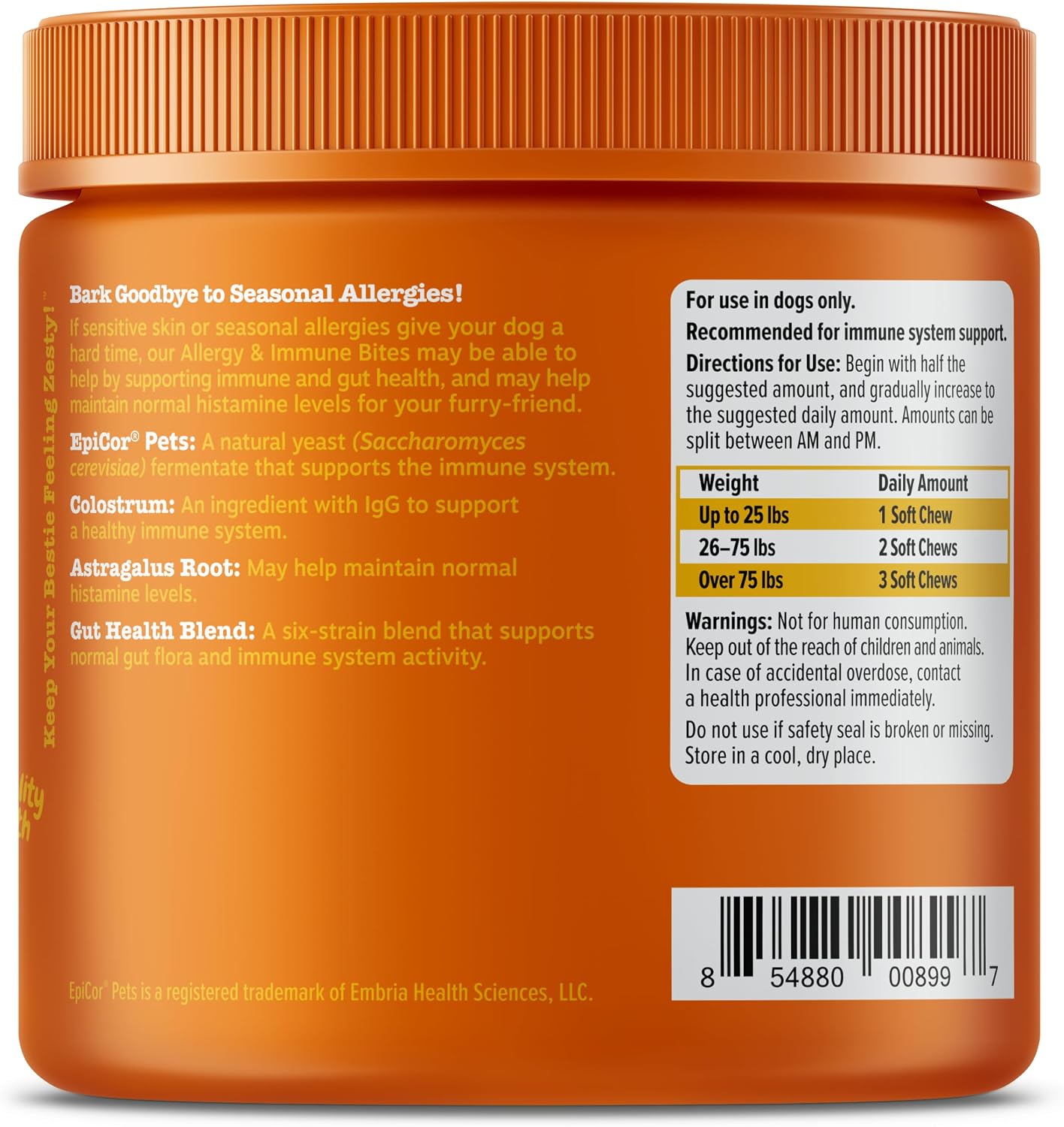 Zesty Paws Allergy Immune Bites - Dog Allergy Chews, Dog Probiotics for Itchy Skin and Ears, Lamb, 90ct
