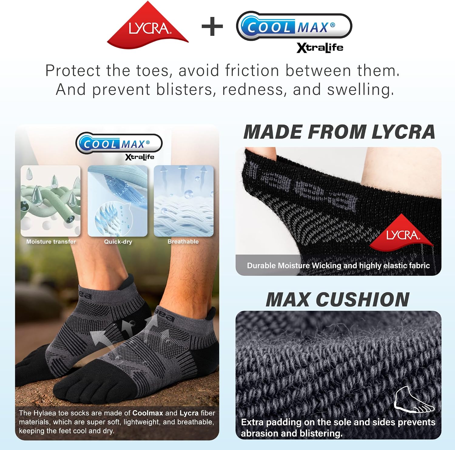 Hylaea Unisex Coolmax No Show Athletic Running Socks, Cushioned No Blisters