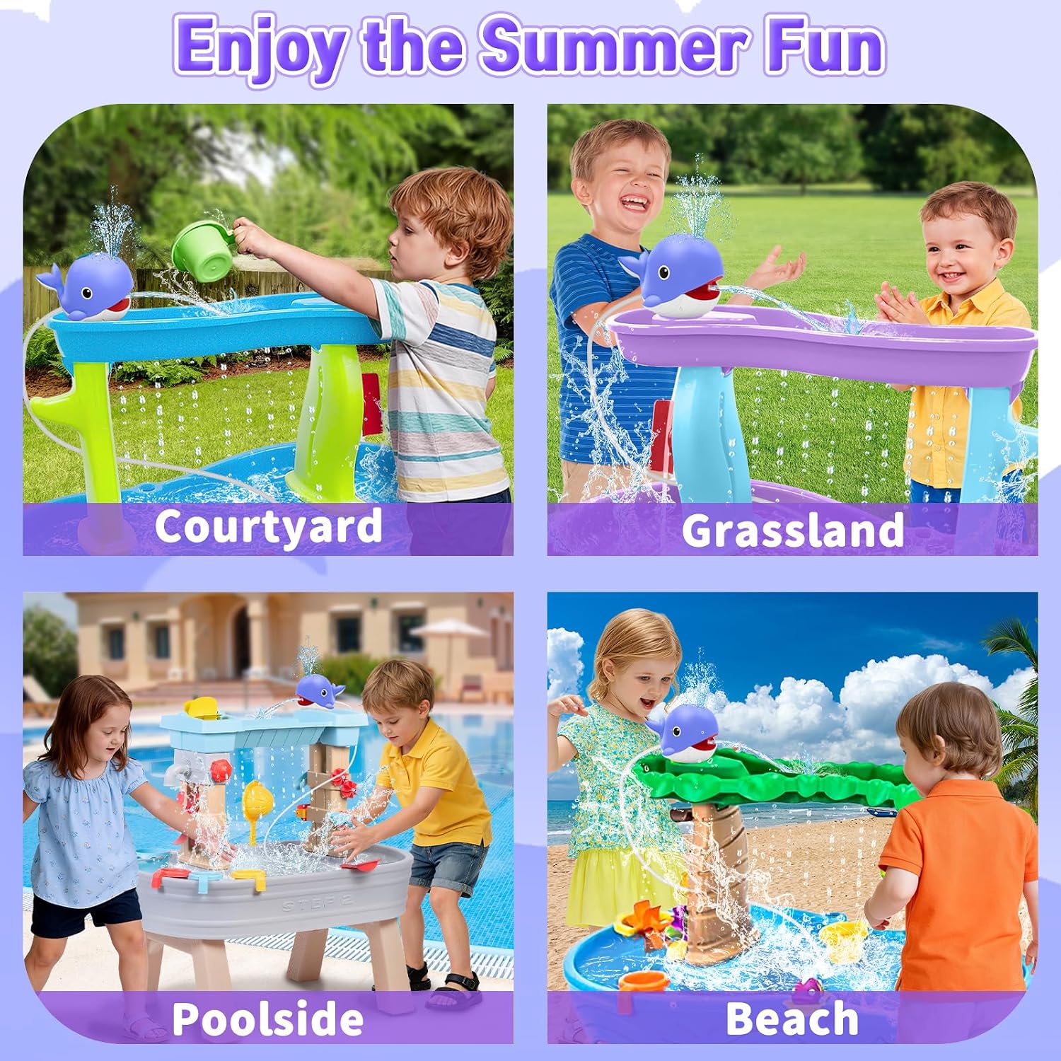 Infowush Water Table Pump, Rechargeable Water Pump for Water Table, Blue | Whale Pump with Sprinkler, 3.5 Hours Non-Stop Fun, Summer Outdoor Water Toys, Outside Water Play Table Accessories for Kids