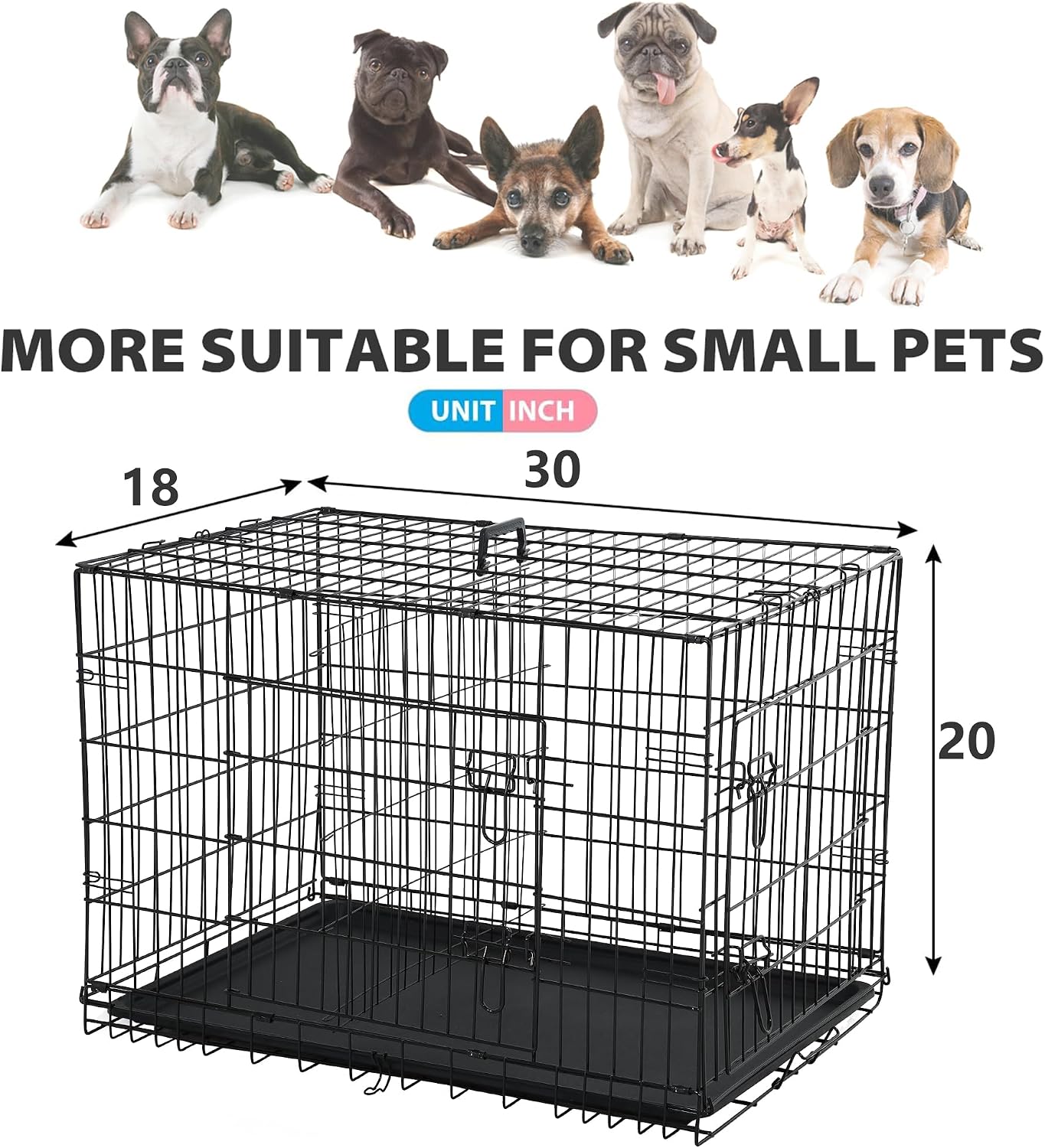 BestPet | Dog Crate | 48" | Black | Foldable Metal Kennel with Double Doors