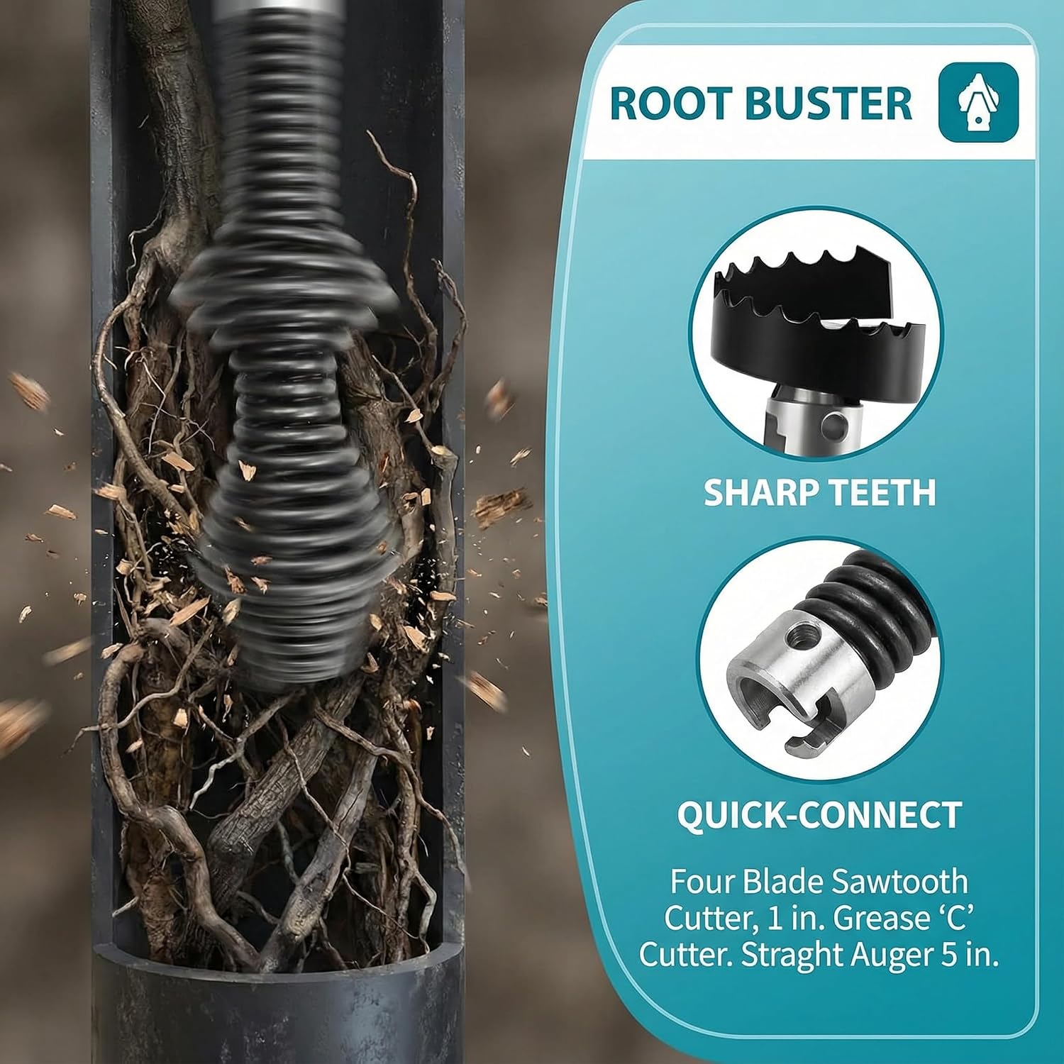 Drain Snake Drill Attachment Auger Cutter Kit compatible with RIDGID K-400 C-4 C-6 C-7 C-8 C-9 Models, 10 Pieces for 5/8 Inch Drain Snake Cable