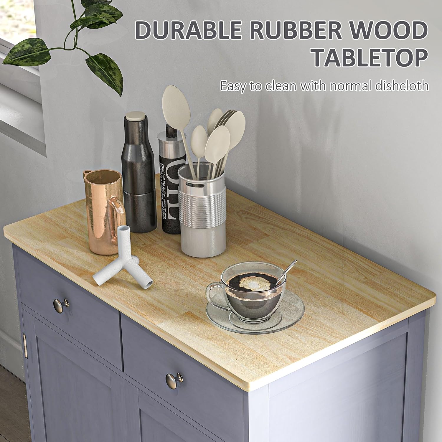 HOMCOM Sideboard Buffet Cabinet Solid Wood Countertop White