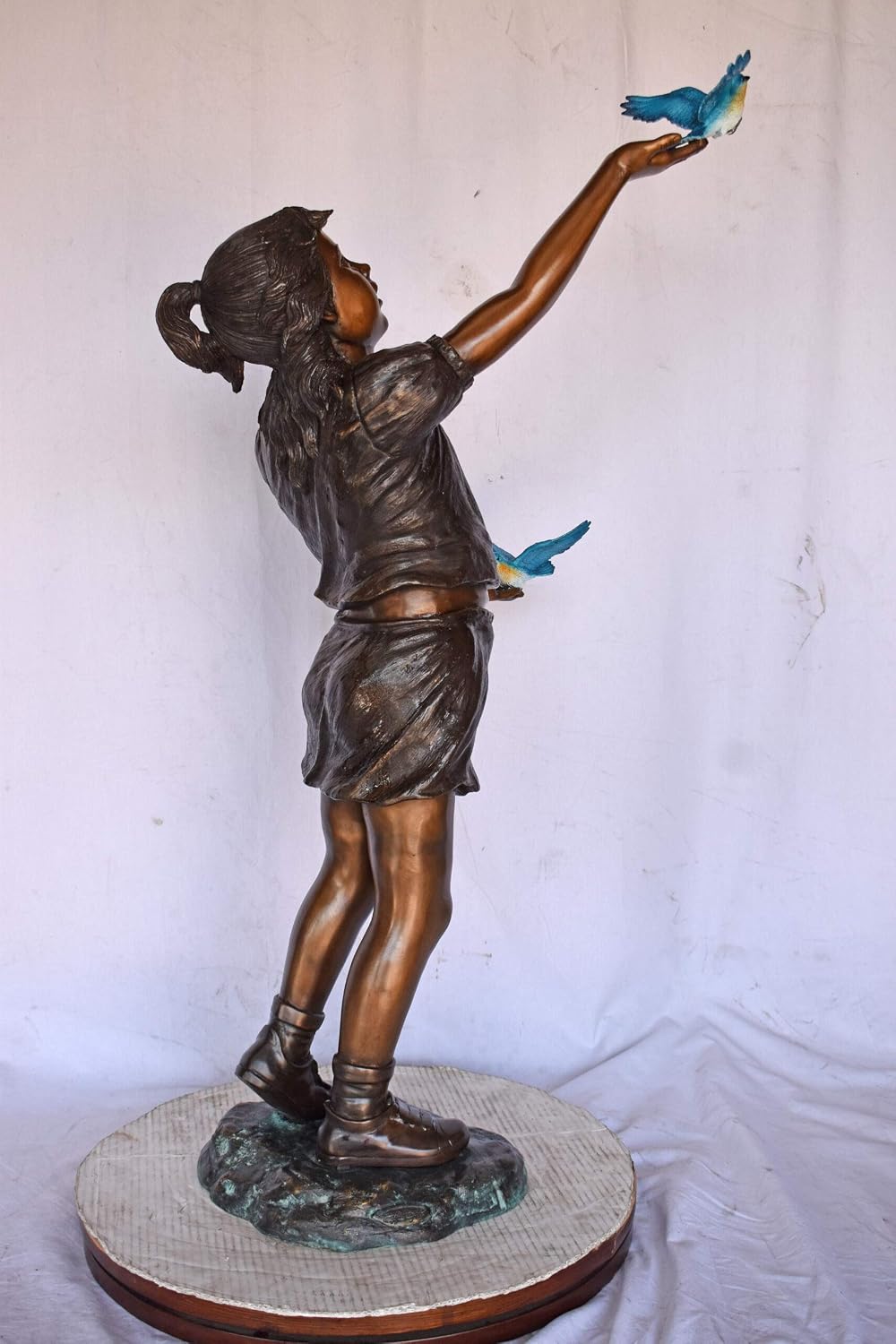NIFAO Girl with Bluebirds, Lost Medium Bronze Statue, 25" L x 23" W x 41" H