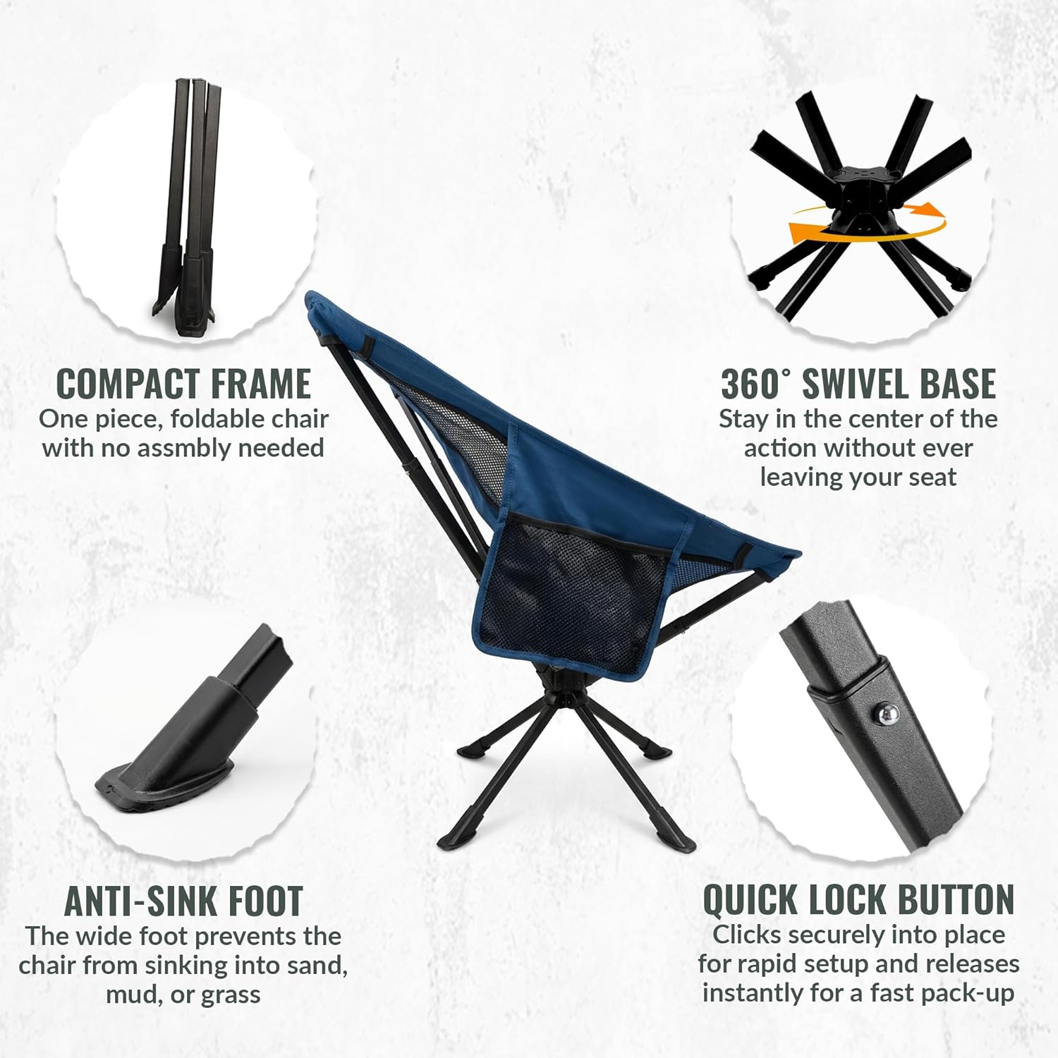 360 Swivel Camping Chair, Folding Portable Outdoor Camp Chair | A 360-degree swivel camping chair that turns to face the action
