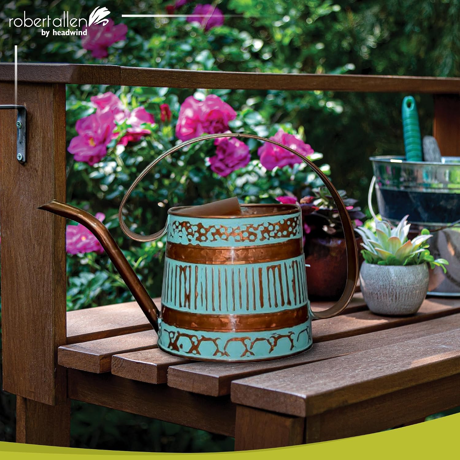 Robert Allen MPT01508 Danbury Metal Watering Can, Teal/Copper