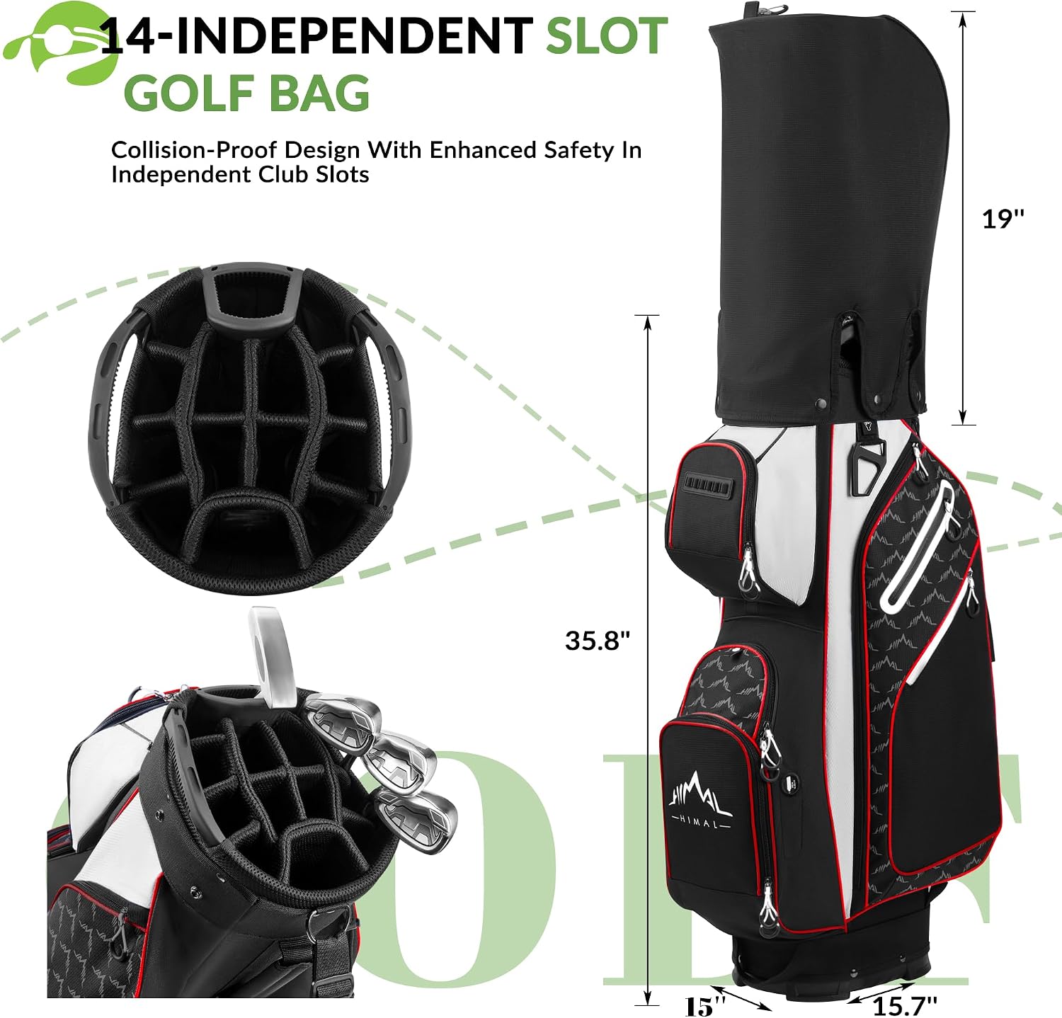 14-Way Golf Cart Bag, Full-Length Divider, Large Storage | Handles,Rain Cover,Multiple Pockets