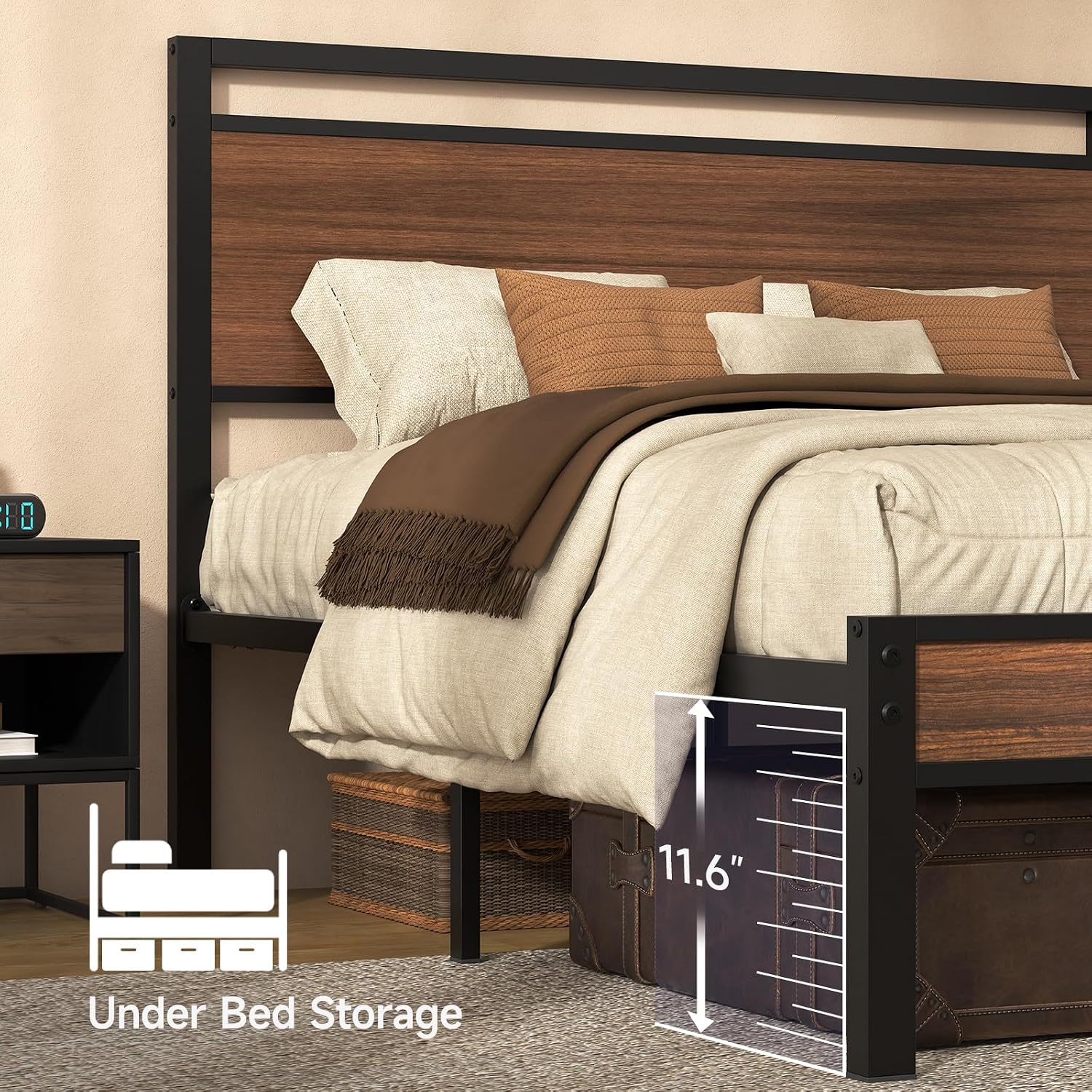 Z-hom Easy Assembly Queen Bed Frame & Headboard Footboard,Underbed Storage | Sturdy Metal Structure,Silent Anti-Slip Support,Under Bed Storage Space,No Box Spring Needed,Modern Bedroom Furniture