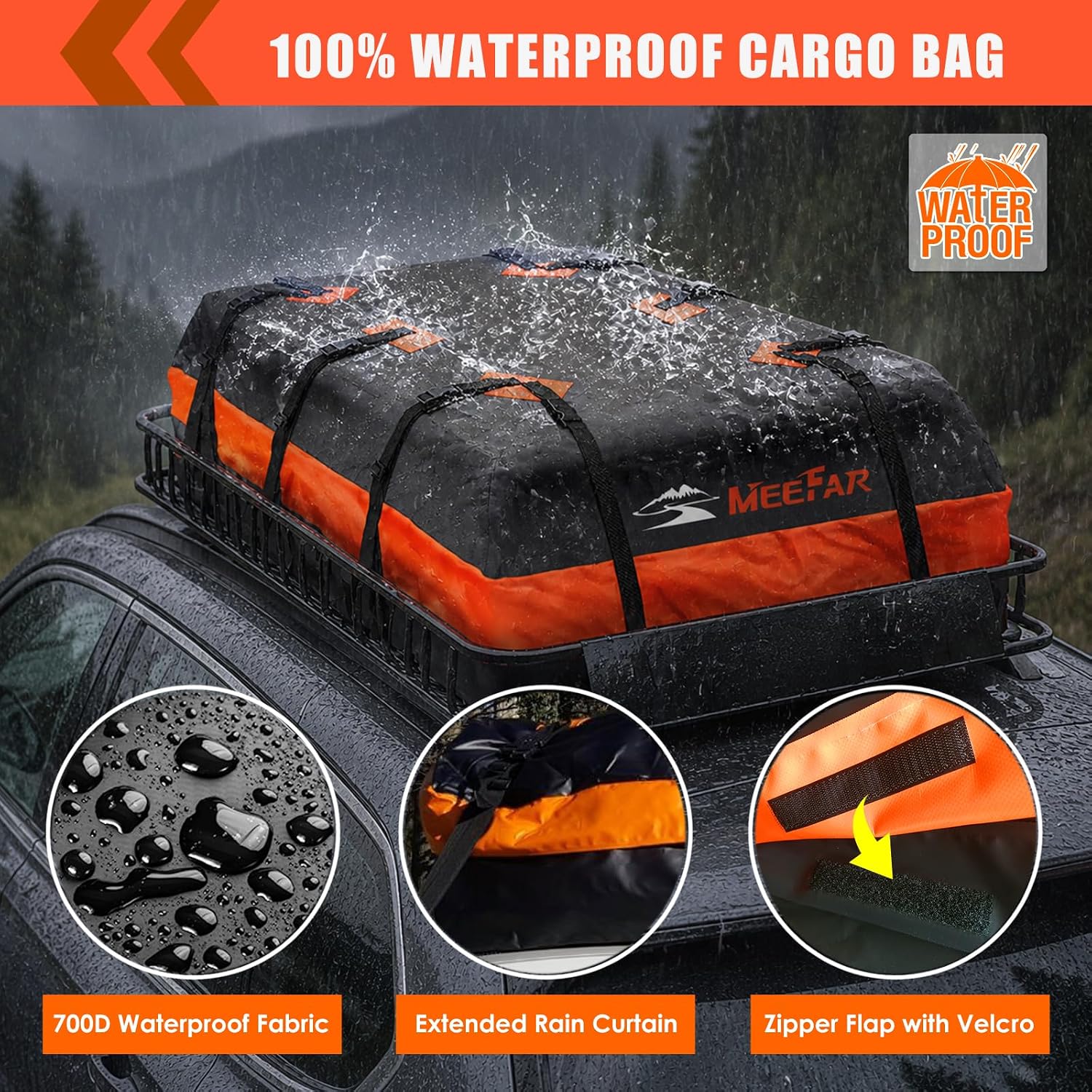 Roof Rack Rooftop Cargo Carrier Basket 65"*39"*6"+Waterproof Bag 20 Cu.Ft. | Roof Basket include Cargo Net with Hooks,Ratchet Straps,Combination Lock|200 Lbs Capacity,Universal Rooftop Large Roof Rack